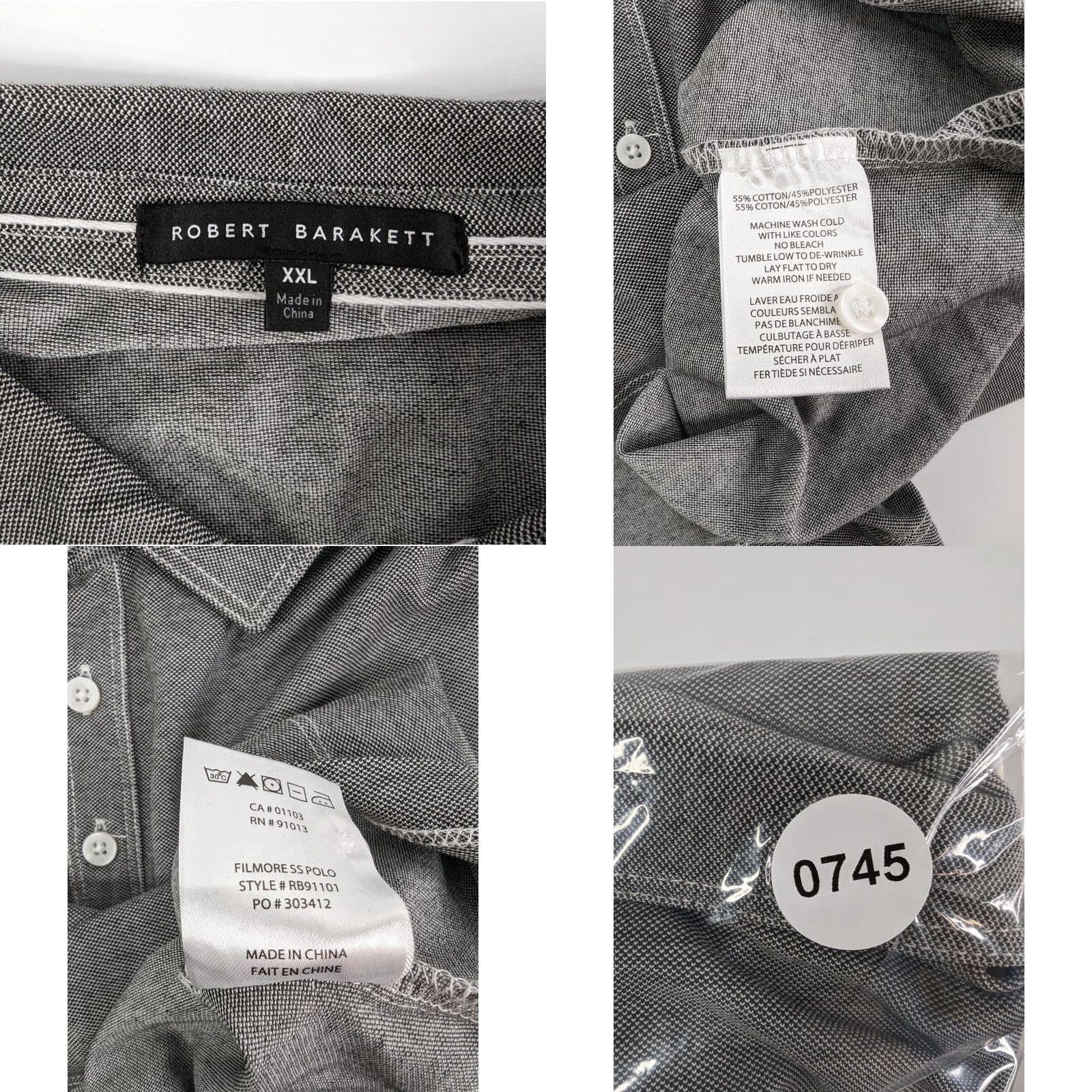 Vintage Robert Barakett Polo Shirt Men's 2XL Grey Short Sleeve Casual Polo Shirt Regular Fit Chest 41 in Cotton Polyester Solid Beach, Golf, Walking Mens Size US XXL / EU 58 / 5 - 8 Thumbnail