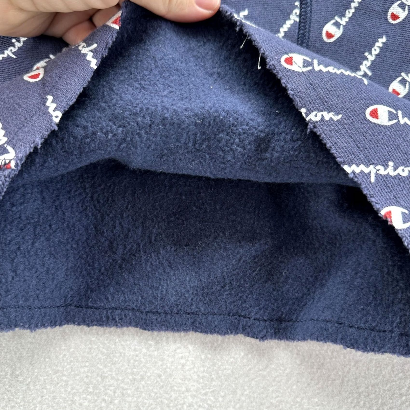 Champion Champion Hoodie Womens M Blue All Over Logo Print Cropped Fleece Pullover Size M / US 6-8 / IT 42-44 - 4 Thumbnail