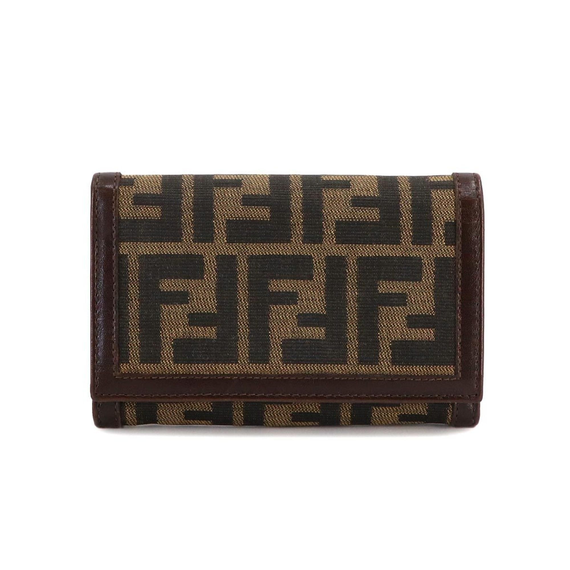 image of Fendi Zucca Pattern Bi-Fold Wallet Canvas Leather Brown 31052 Silver Hardware Compact Wallet, Women