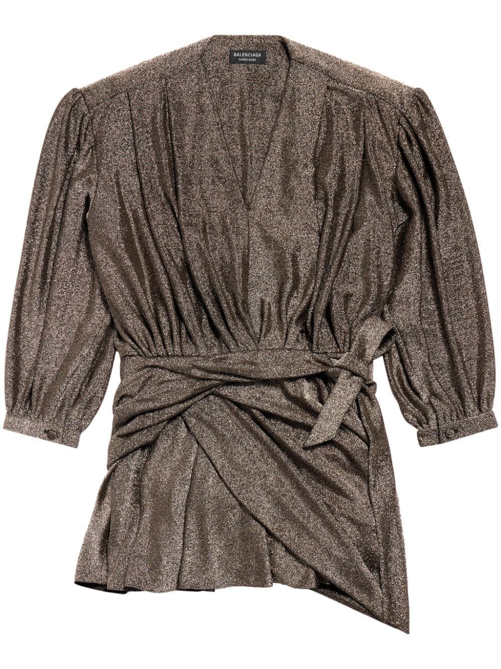Balenciaga oc11z0825 V-Neck Mini Dress in Black/Gold-Tone Size M / US 6-8 / IT 42-44 - 1 Thumbnail
