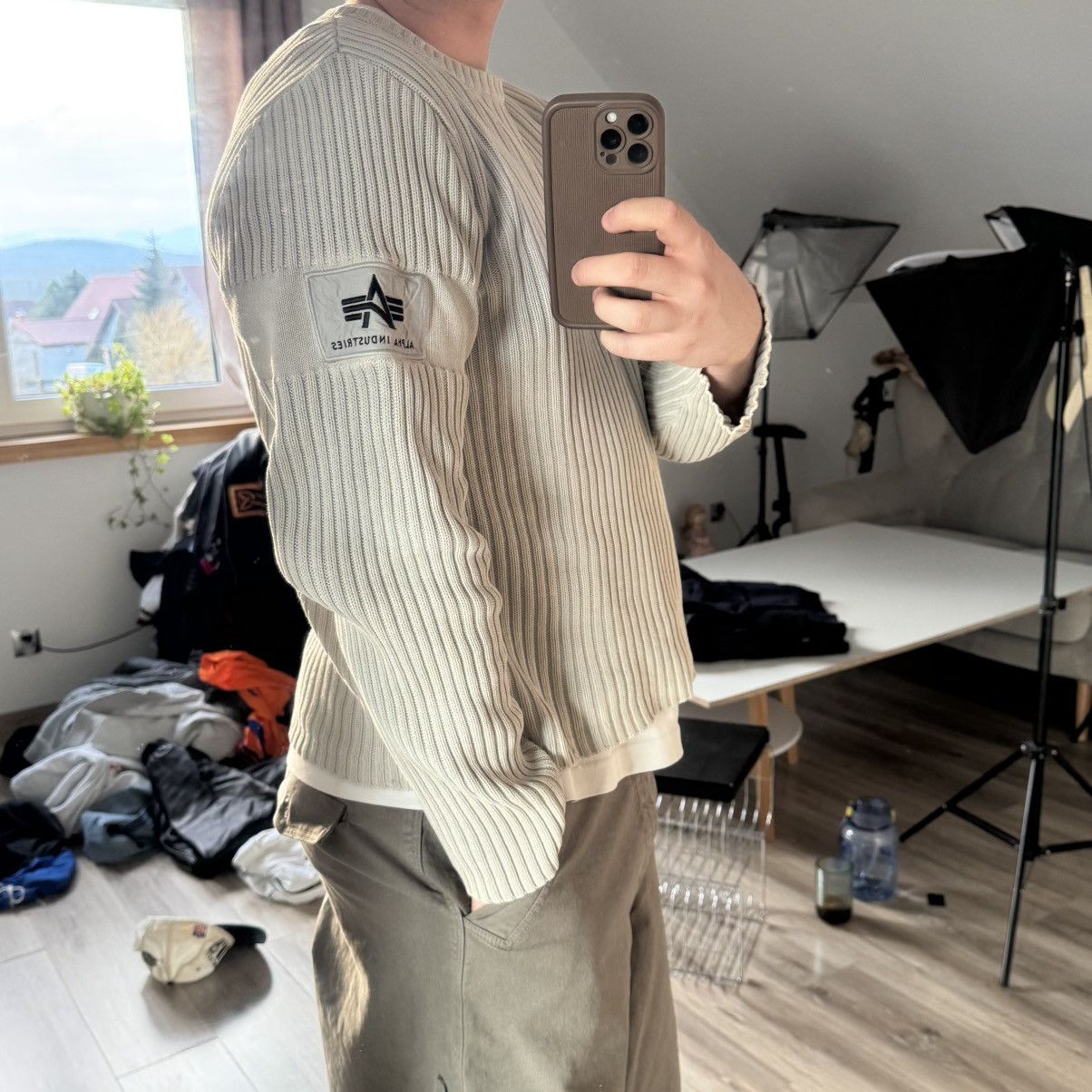 Alpha Industries × Japanese Brand × Vintage Vintage Alpha Industries Ribbed Embroidered Logo 90s Sweater Size US XL / EU 56 / 4 - 8 Thumbnail