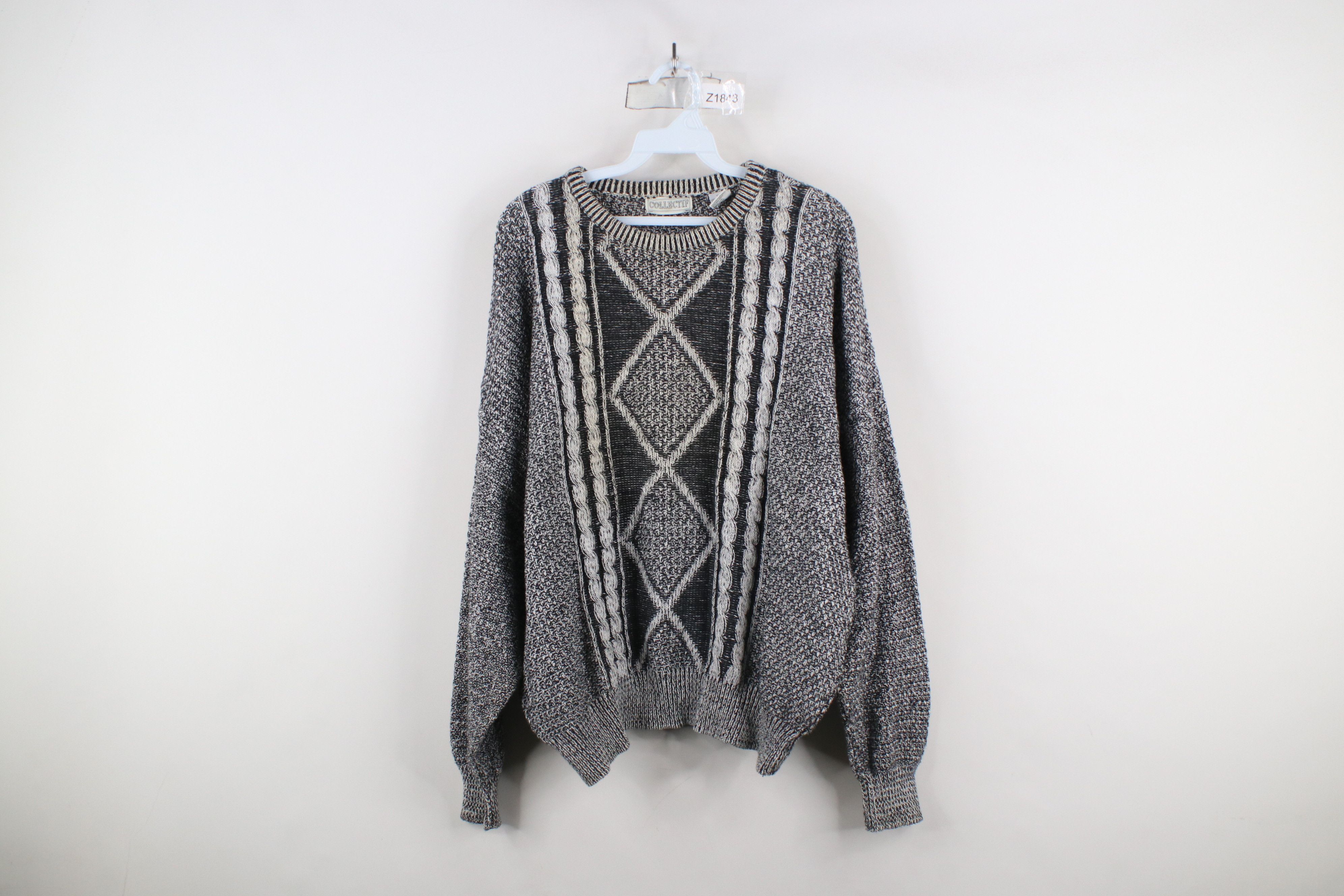 Vintage Vintage 90s Streetwear Geometric Thermal Cable Knit Sweater Size XL / US 12-14 / IT 48-50 - 1 Thumbnail