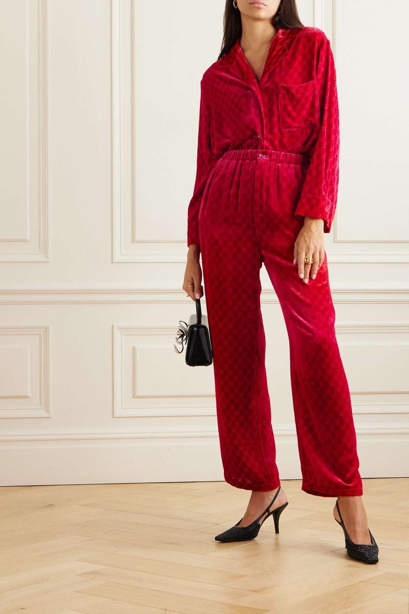Gucci o1la5ras0526 GG Devoré Velvet Pants in Red Size 27" / US 4 / IT 40 - 2 Thumbnail