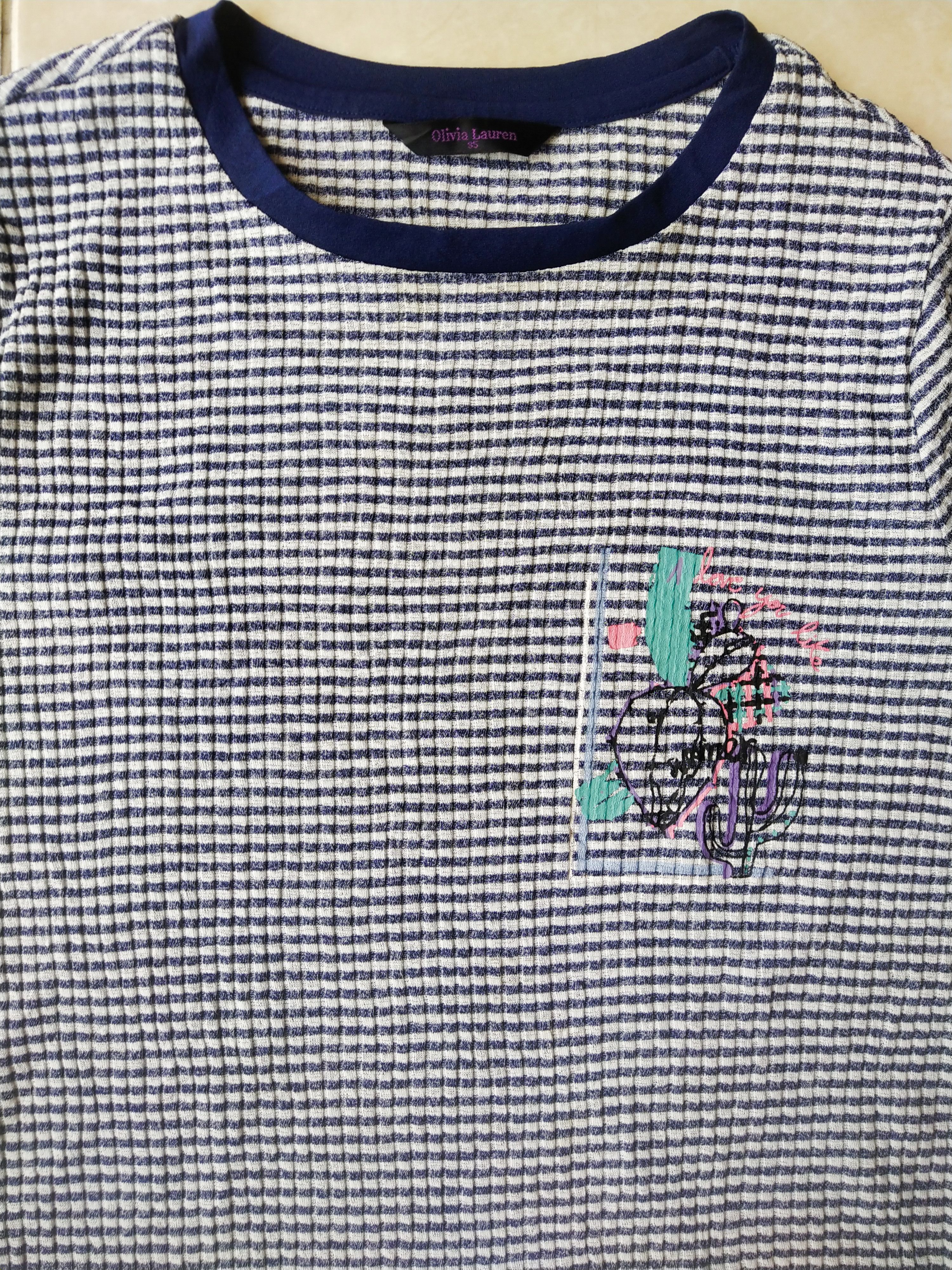 Japanese Brand Olivia Lauren Korean Brand Crinkle Striped Graphic T-Shirt Size M / US 6-8 / IT 42-44 - 2 Thumbnail