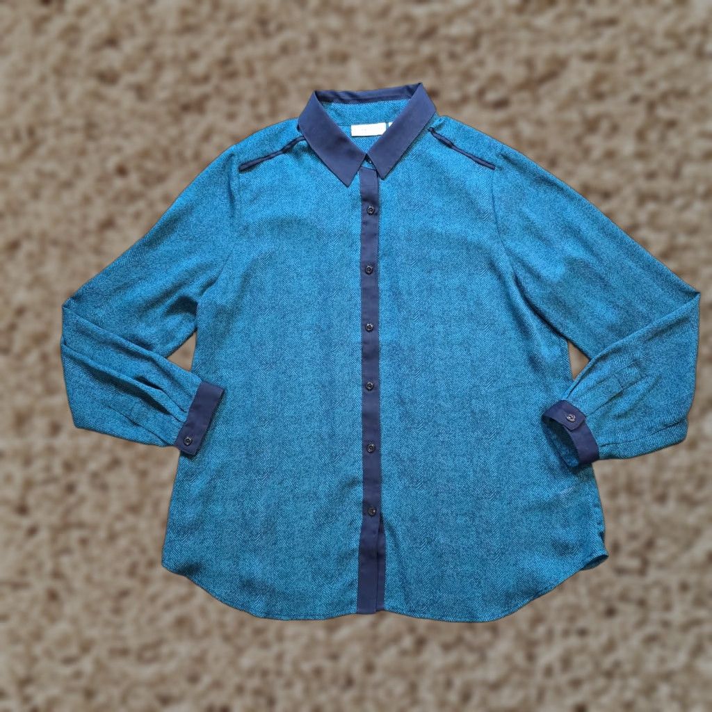 Vintage Susan Graver Blouse Shirt Womens 10 Blue Sheer Button Front Long Sleeve Casual Size L / US 10 / IT 46 - 1 Thumbnail
