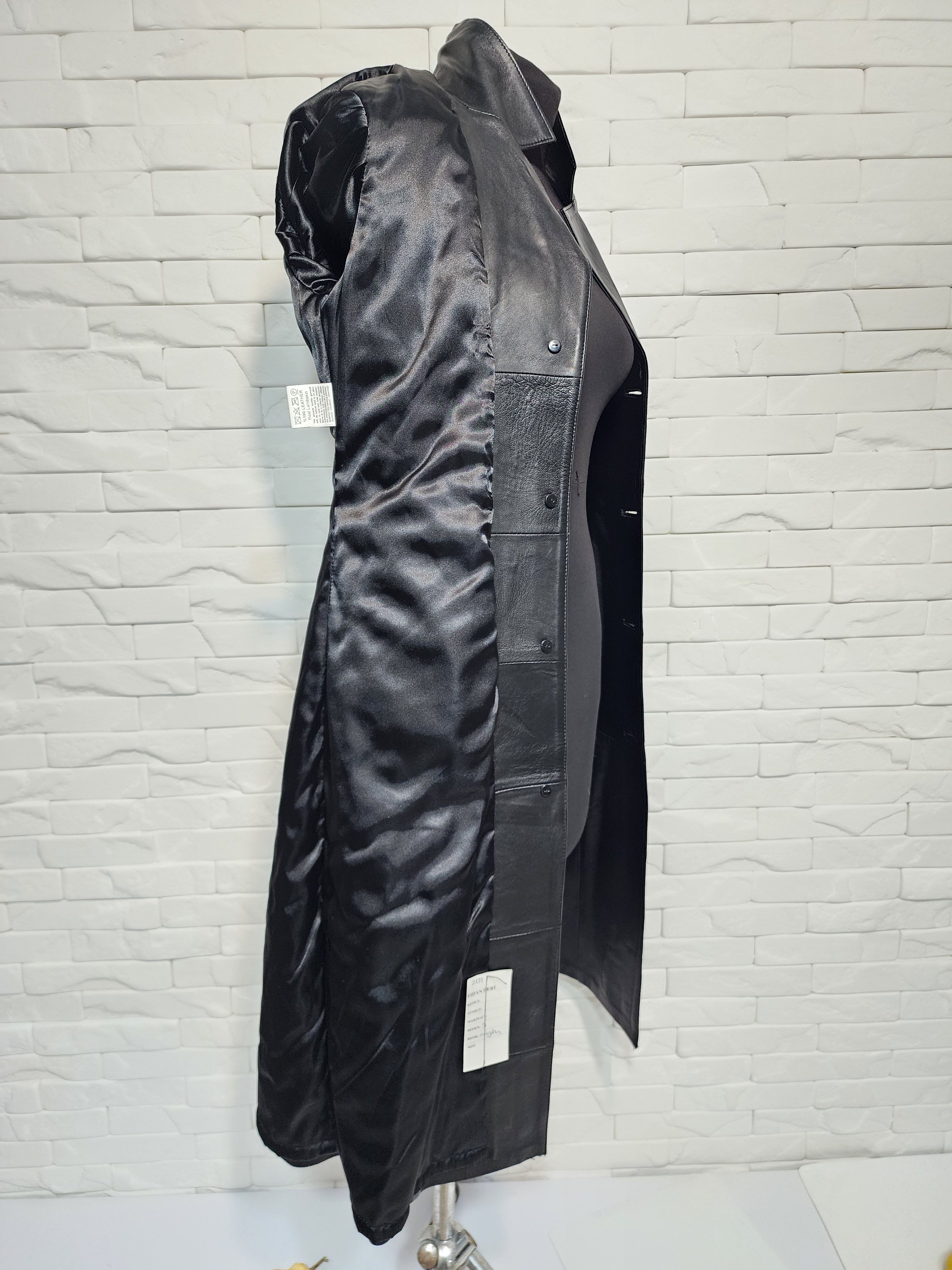 Genuine Leather Black Genuine Leather Long Jacket: Elegant Women's Coat Size S / US 4 / IT 40 - 10 Thumbnail
