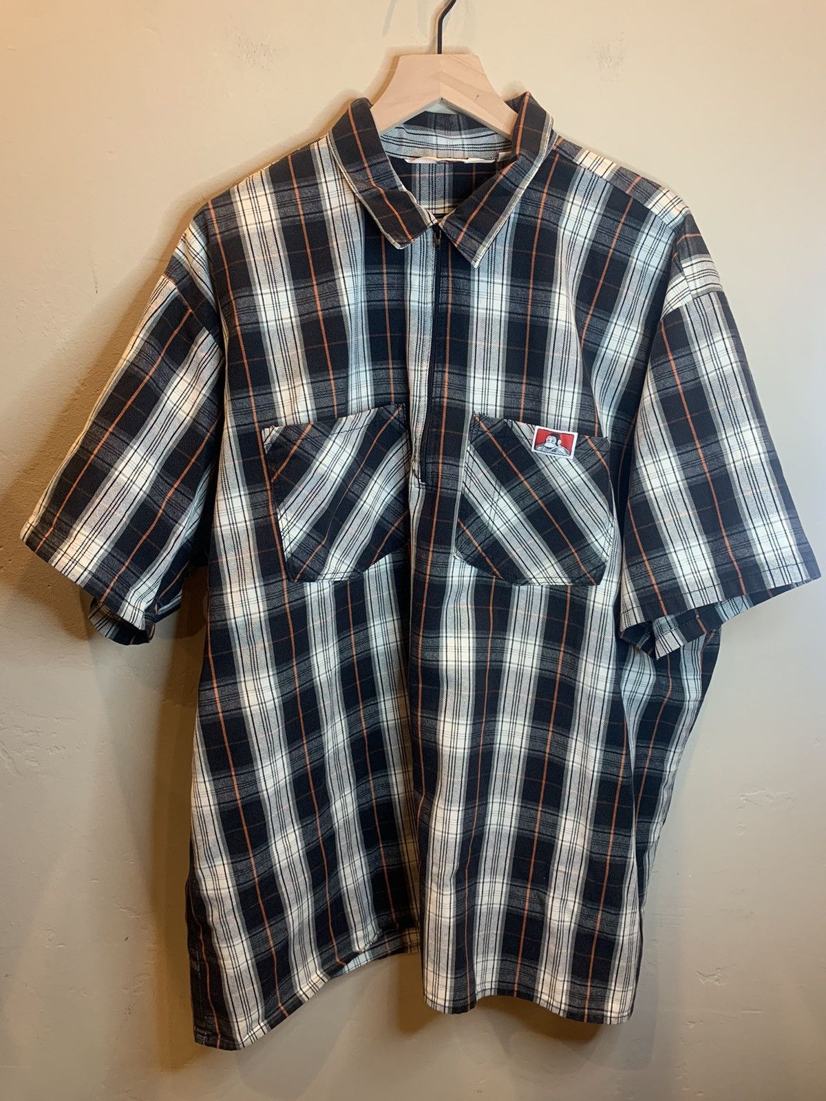 image of Vintage Ben Davis Usa-Made Single Stitch Zip Work Shirt in Black/White/Red, Men's (Size 2XL)