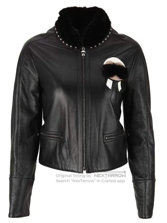 Fendi FENDI Black Leather Jacket with Fur Collar. Size US S / EU 44-46 / 1 - 1 Thumbnail