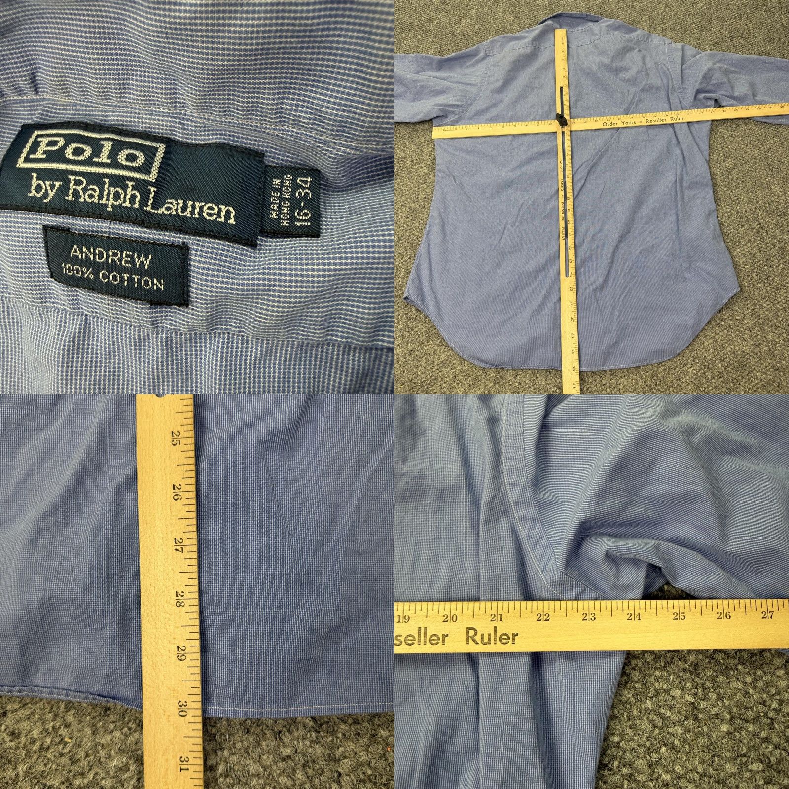 Polo Ralph Lauren VINTAGE Polo Ralph Lauren Shirt Men 16 Dress Shirt Blue Gingham 34/35 90s Mens Open Collar Size US L / EU 52-54 / 3 - 8 Thumbnail