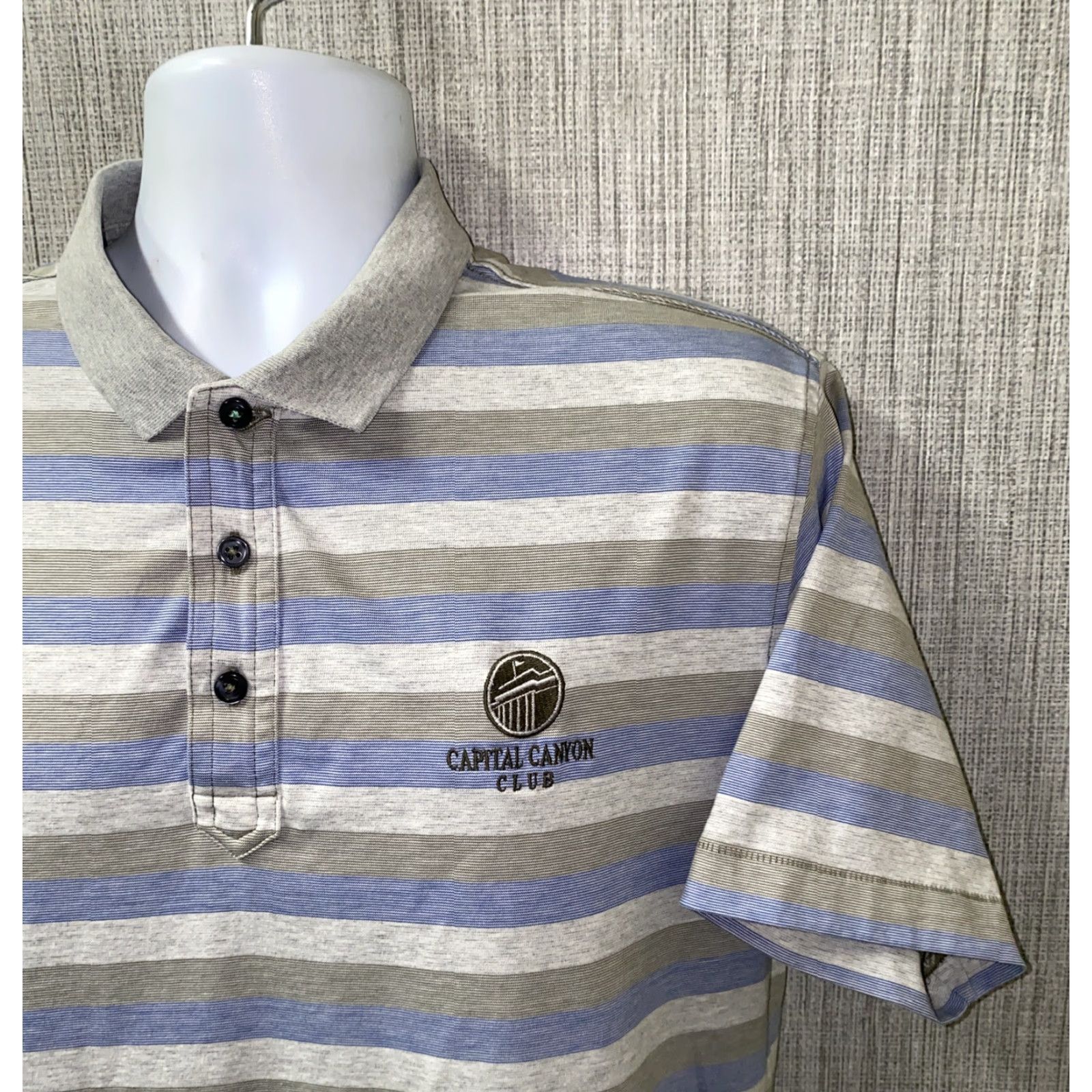 Vintage Linksoul Mens Polo Shirt Short Sleeve Striped Golf Size L Gray/Blue Size US L / EU 52-54 / 3 - 2 Thumbnail