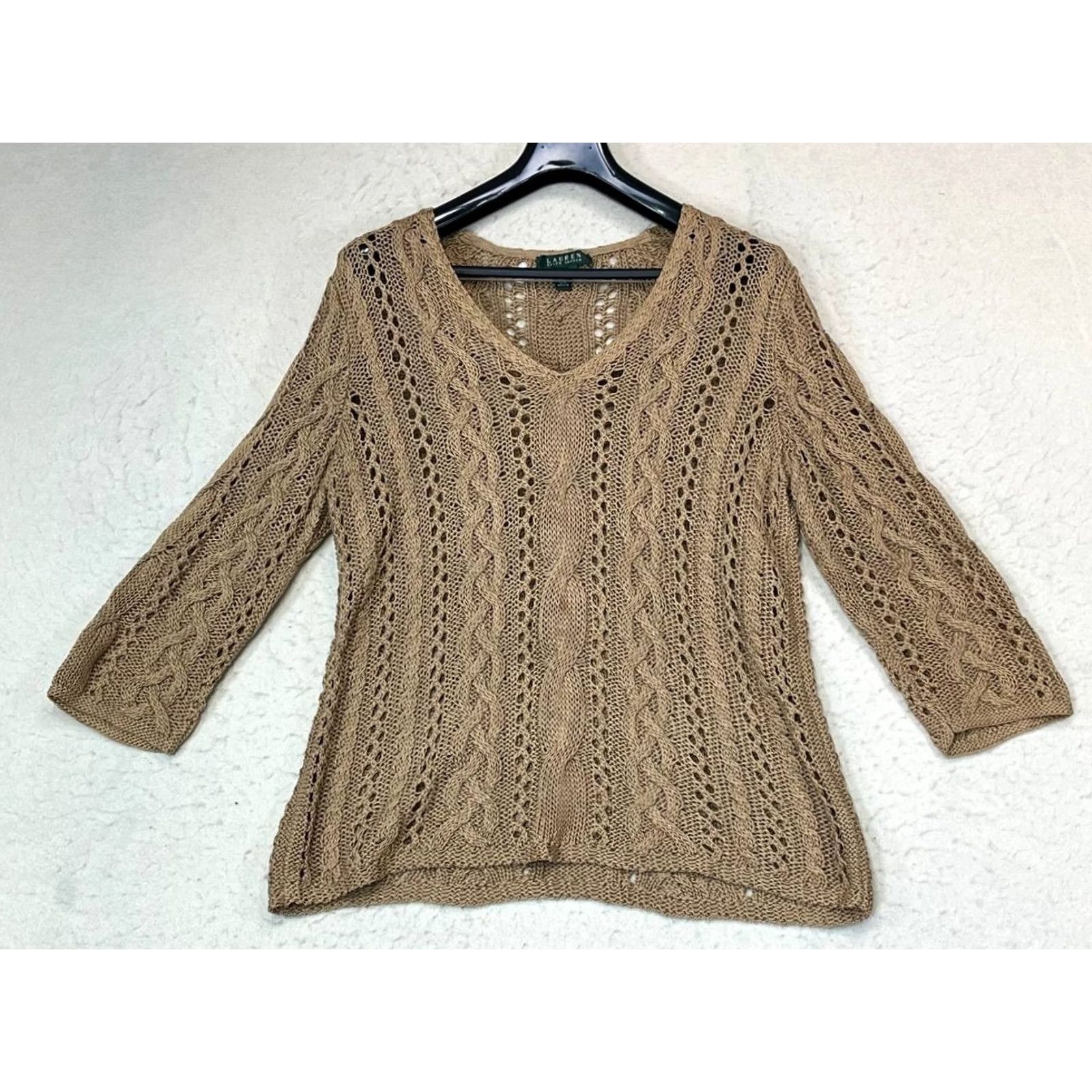 Polo Ralph Lauren VINTAGE Polo Ralph Lauren Women Plus XL Cable Knit Sweater V-Neck Blush Brown Pullover Knitwear Preppy Size XL / US 12-14 / IT 48-50 - 2 Thumbnail