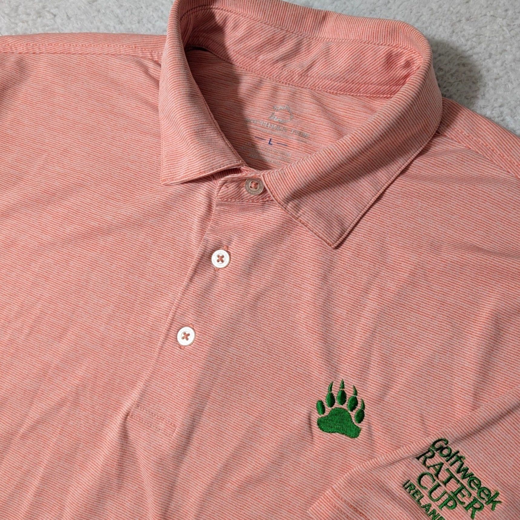 Southern Tide Southern Tide Polo Shirt Mens L Coral Stripe Golfweek Rater Cup Ireland Stretch Shirt Short Sleeve Embroidered Logo Orange Mens Size US L / EU 52-54 / 3 - 2 Thumbnail