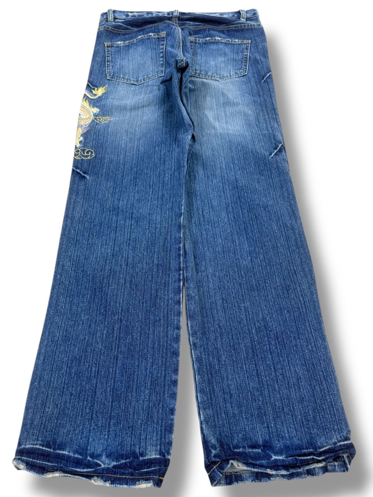 Karakuri Tamashii Vintage Karakuri Tamashii Dragon Embroidery Baggy Jeans Size US 31 - 4 Thumbnail