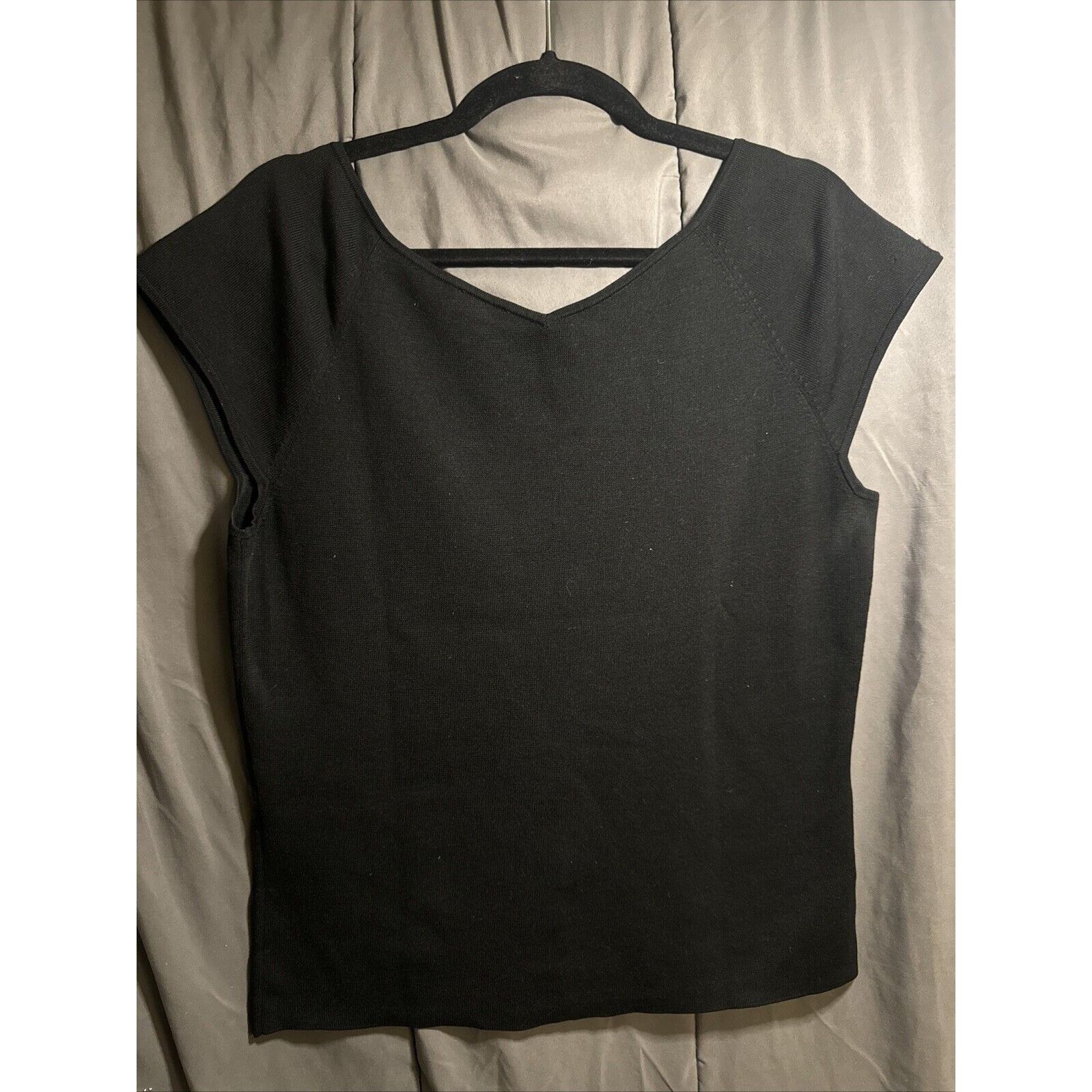 Ann Taylor Ann Taylor Womens Silk Blend Top Size XL Black Cap Short Sle Size XL / US 12-14 / IT 48-50 - 7 Thumbnail