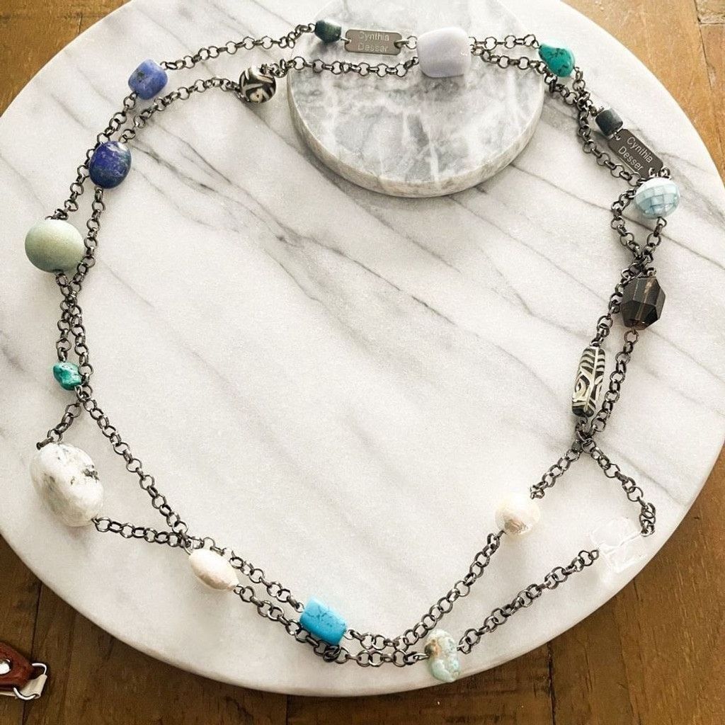 Designer Cynthia Dresser Long Beaded Necklace Gunmetal Multicolor Size ONE SIZE - 1 Thumbnail