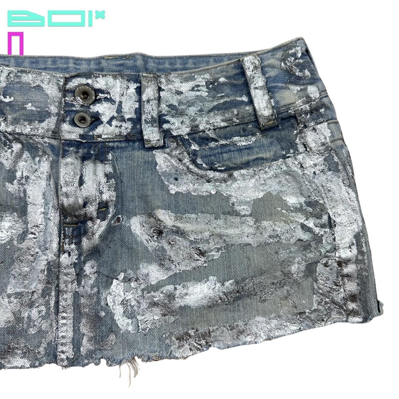 ASTROBOI* BLUE DENIM MINI SKIRT WITH SILVER PAINT_ SIZE 4