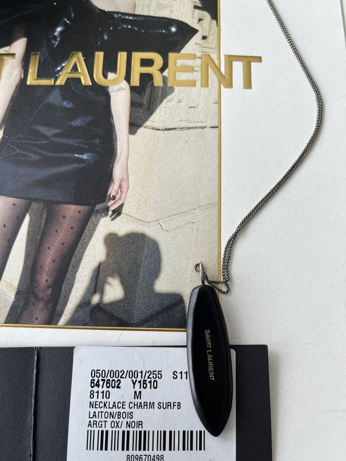 Hedi Slimane × Saint Laurent Paris × Yves Saint Laurent Super Rare Limited Saint Laurent Logo Surf Feather Necklace Size ONE SIZE - 5 Thumbnail