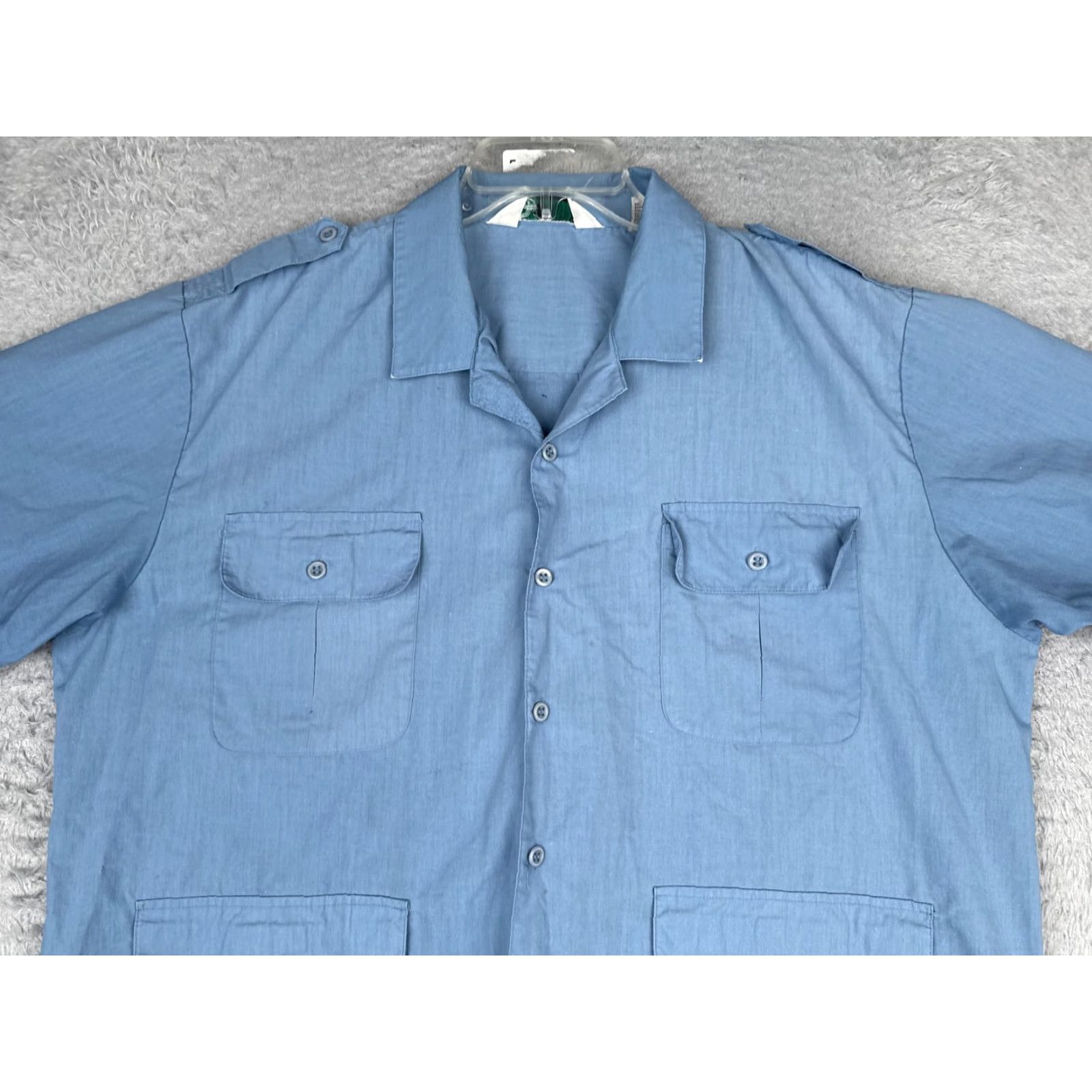 Haband Haband Shirt Mens M Blue Safari Short Sleeve Button-Up 4 Pocket Epaulets Size US M / EU 48-50 / 2 - 4 Thumbnail