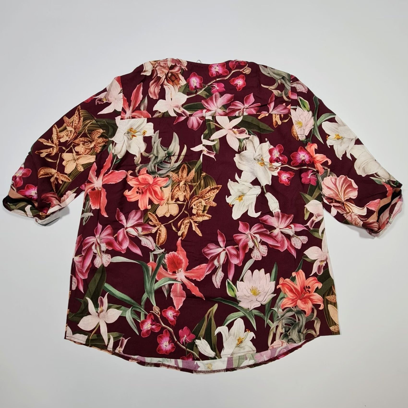 CO Betty & Co Womens Blouse Burgundy Red 12 UK Floral 3/4 Sleeves Top Size XL / US 12-14 / IT 48-50 - 6 Thumbnail