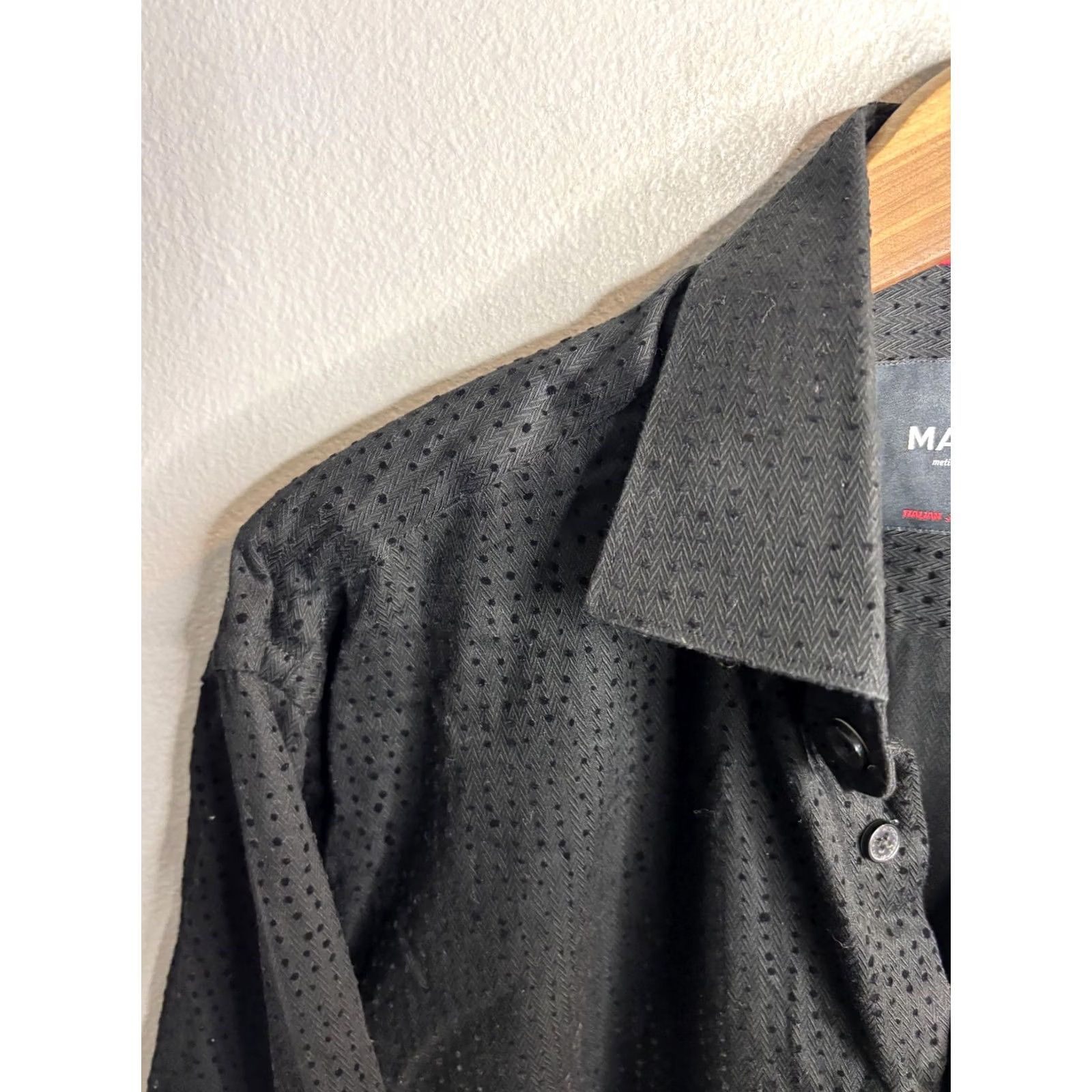 Maceoo Maceoo Shirt Mens M Black Italian Jacquard Long Sleeve Button Front Textured Size US M / EU 48-50 / 2 - 2 Thumbnail