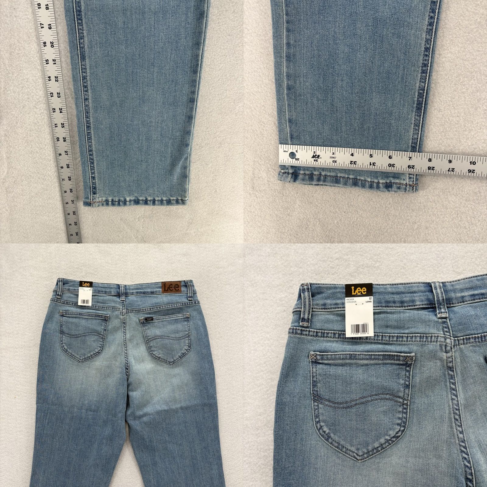 Lee Lee Jeans Womens 12 Tall Blue Light Wash Straight Mid Rise Stretch Denim NWT Size 34" / US 12 / IT 48 - 8 Thumbnail