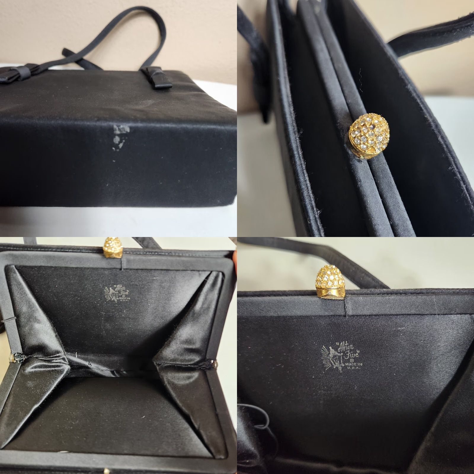Vintage VINTAGE After Five Black Satin Structured Evening Bag w/Attached Coin Purse 1950s Women’s Satin Evening Bag Size ONE SIZE - 8 Thumbnail