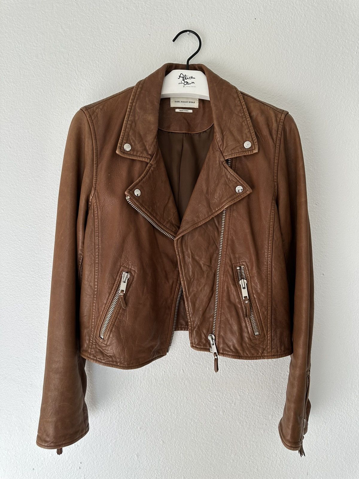 image of Genuine Lamb Leather Biker Jacket - Isabel Marant Etoile in Brown, Women's (Size Medium)