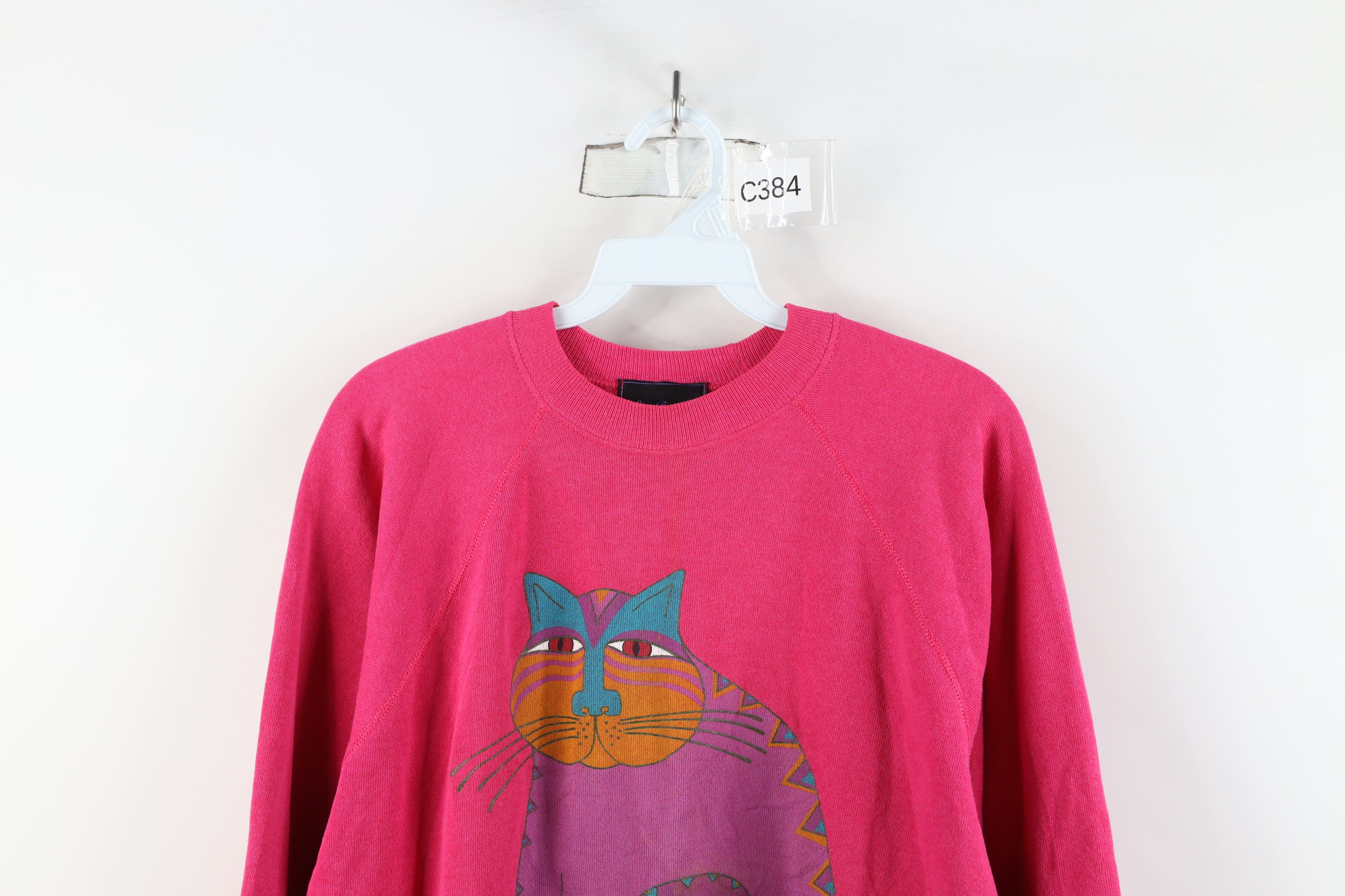 Vintage Vintage 90s Streetwear Art Cat Kitten Sweatshirt Pink USA Size M / US 6-8 / IT 42-44 - 2 Thumbnail