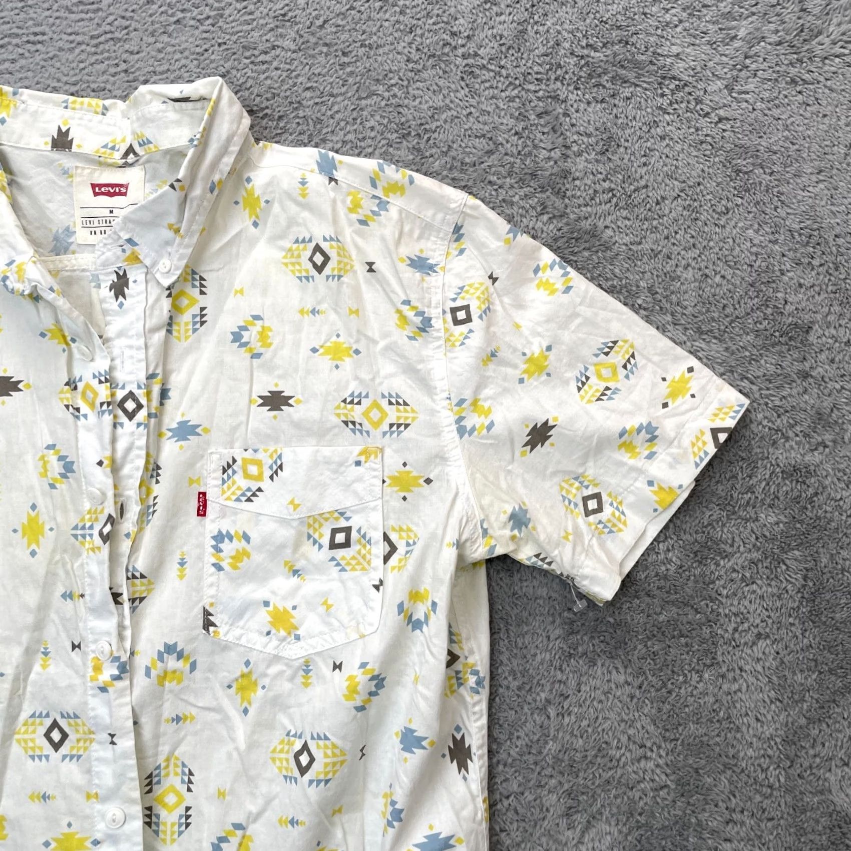 Levi's Levi's Shirt Mens Medium Beige Geometric Cotton Woven Button-Down Beach Size US M / EU 48-50 / 2 - 7 Thumbnail