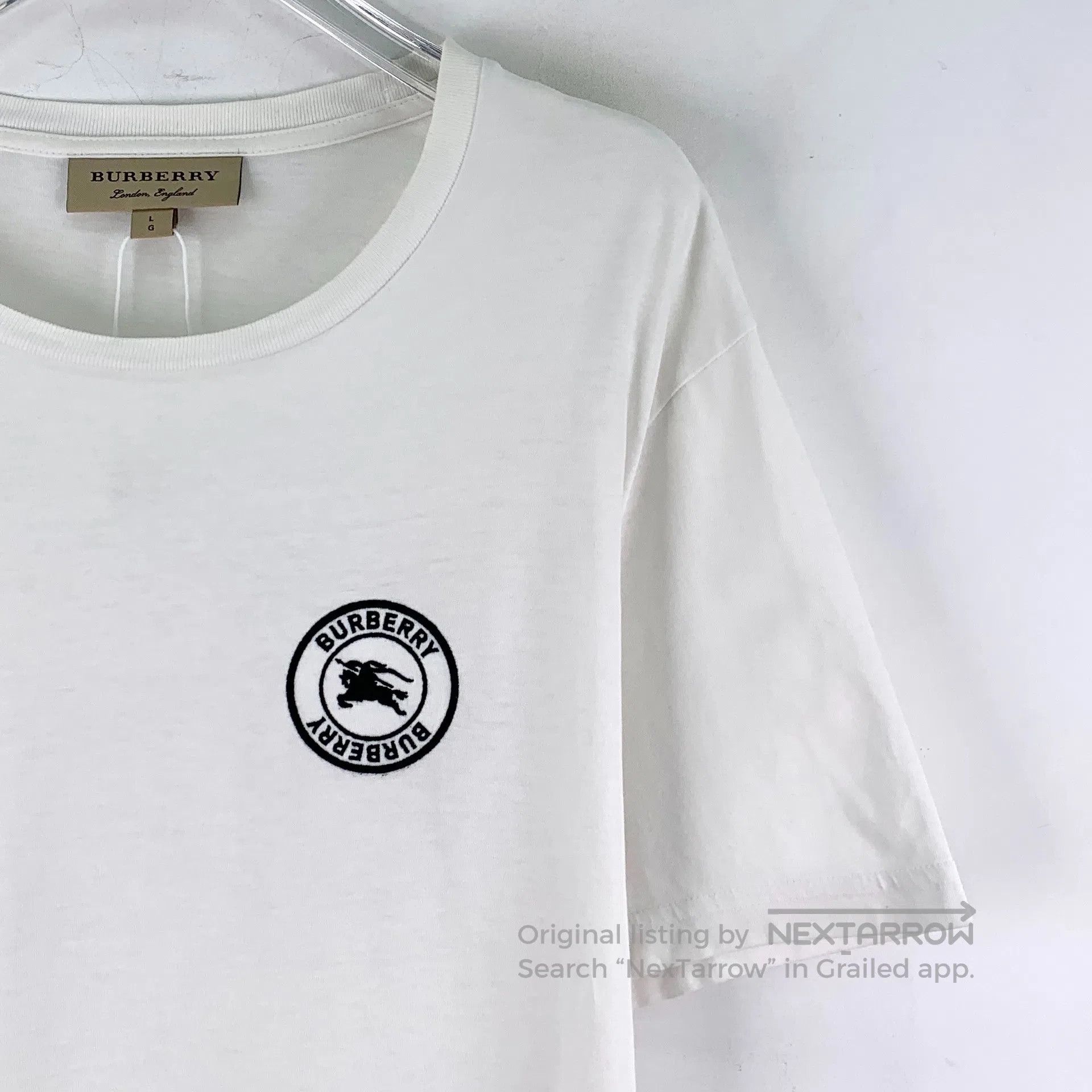 Burberry Burberry White Logo Embroidered Cotton Round Neck Short-sl Size US L / EU 52-54 / 3 - 3 Thumbnail