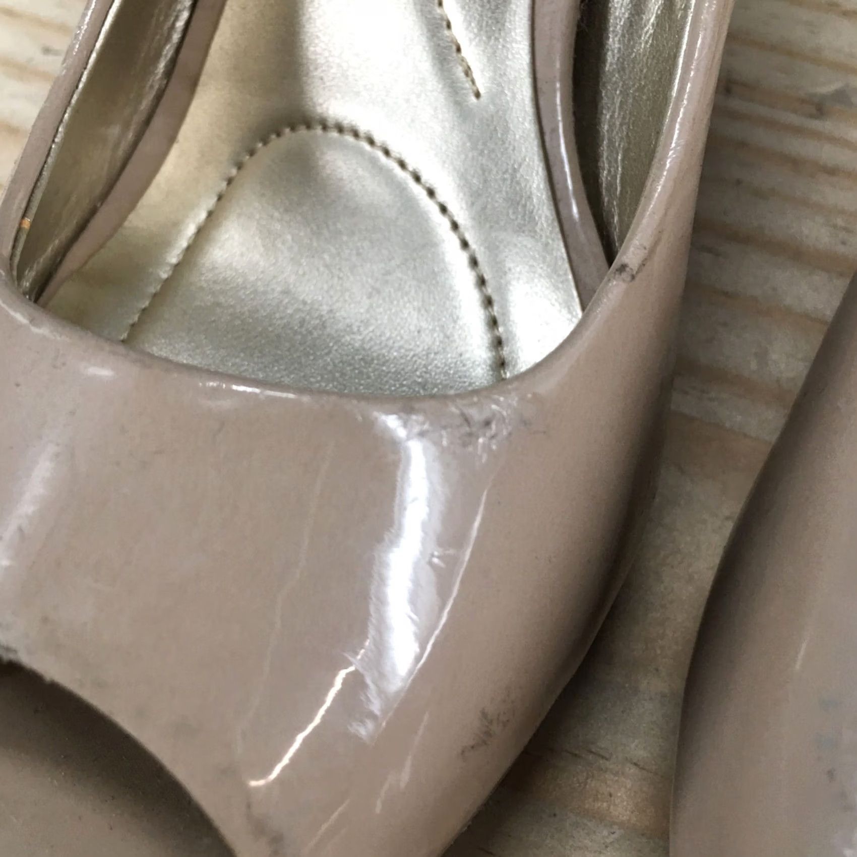 Vintage Bandolino Heels Womens 7.5 M Rainaa Pump Peep Toe Slip On Beige Faux Leather Size US 8 / IT 38 - 4 Thumbnail