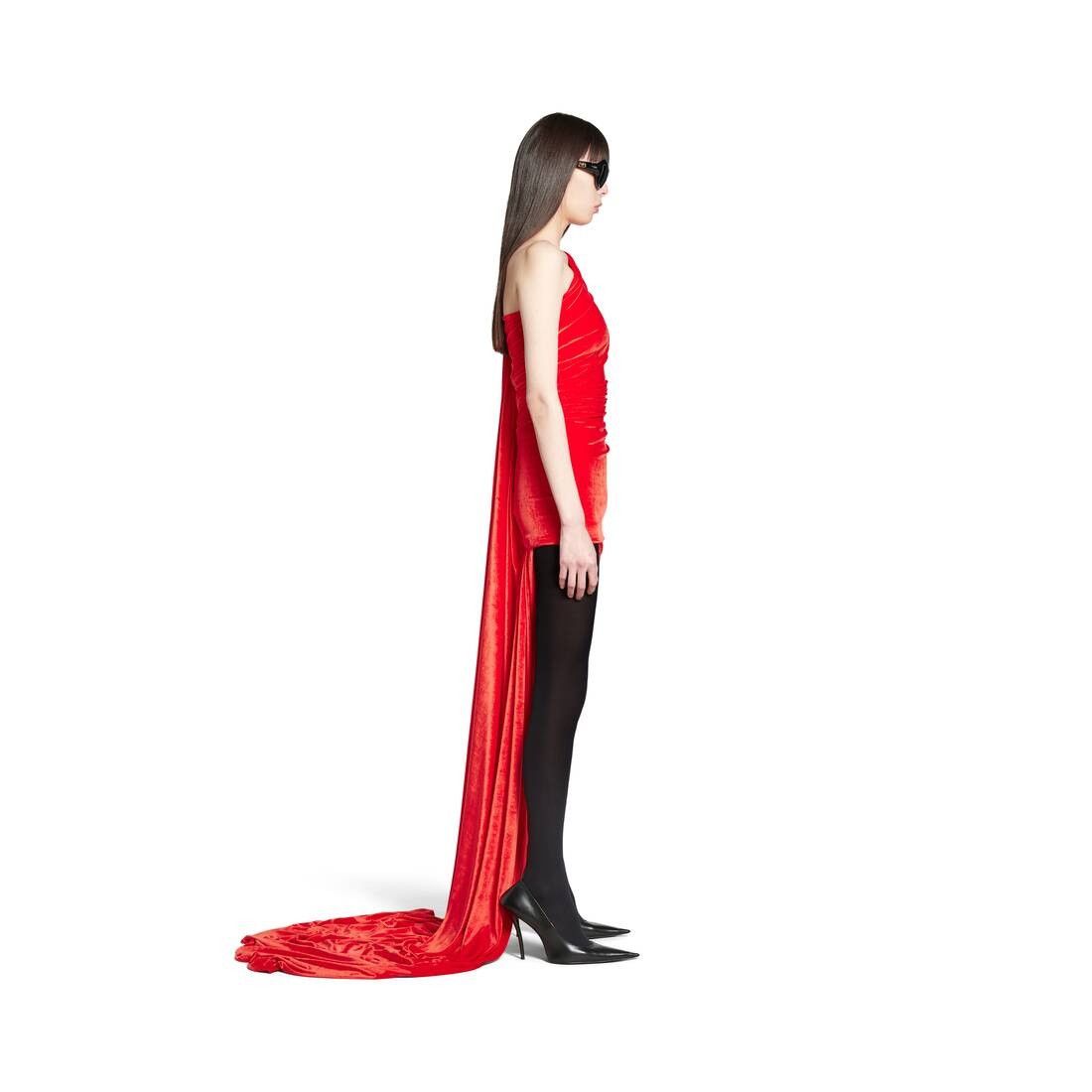 Balenciaga o1s1rm1225 Asymmetric Dress in Red Size S / US 4 / IT 40 - 3 Thumbnail