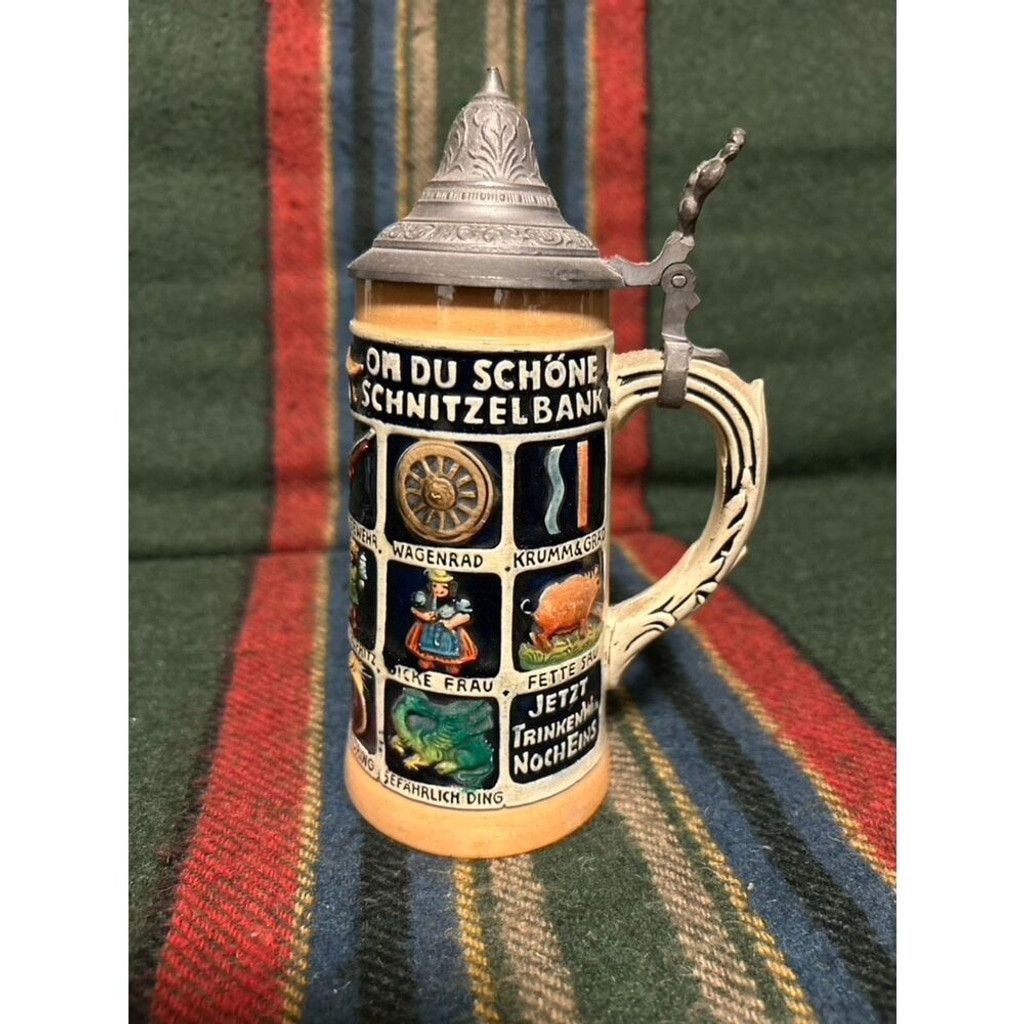 The Unbranded Brand 2 Large 20th Century German Ceramic Beer SteinwithPewter Lid Size ONE SIZE - 9 Thumbnail