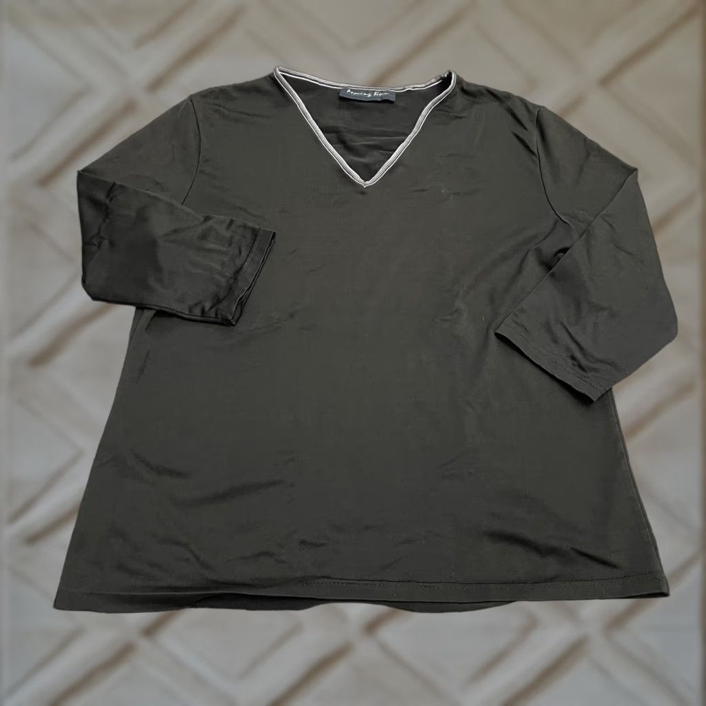Vintage Moving Blue Blouse Shirt Womens L Black 3/4 Sleeve V-Neck Stretch Casual Top Size L / US 10 / IT 46 - 1 Thumbnail
