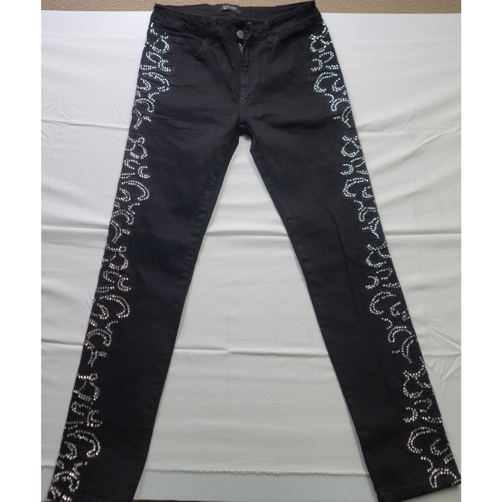 Other Live And Maintain Women Rhinestone Dark Straight Jeans 32 Size 32" / US 10 / IT 46 - 2 Thumbnail
