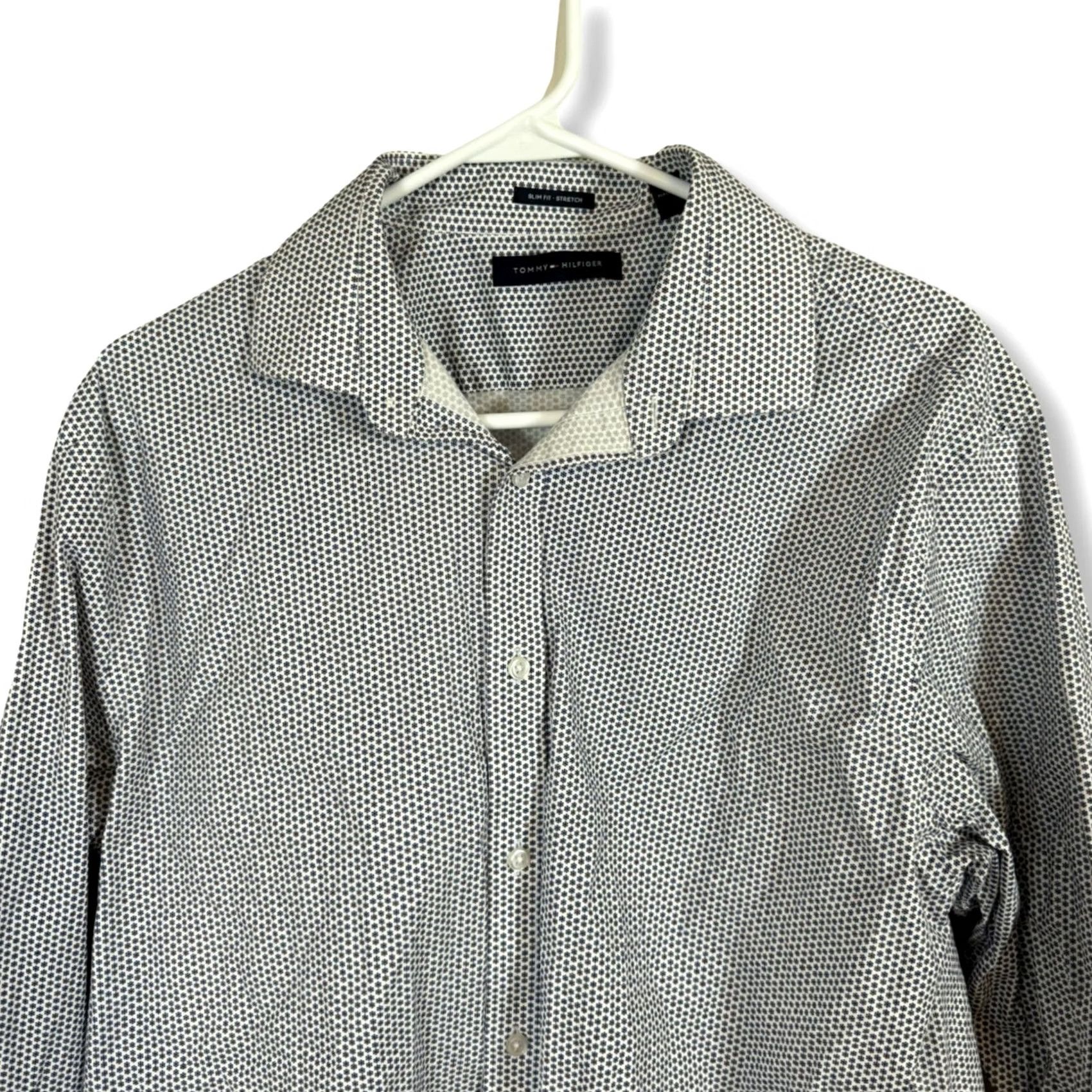 Tommy Hilfiger Tommy Hilfiger Dress Shirt Men L Slim Fit Navy White Long Sleeve Button Up M 32 Size 42R - 3 Thumbnail