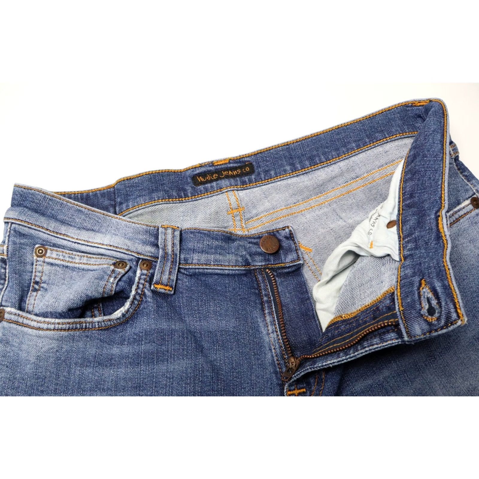 Nudie Jeans NUDIE Jeans Men's W32/L32 Blue Tapered Distressed Faded Whiskers Zip Fly Jeans Size US 32 / EU 48 - 4 Thumbnail
