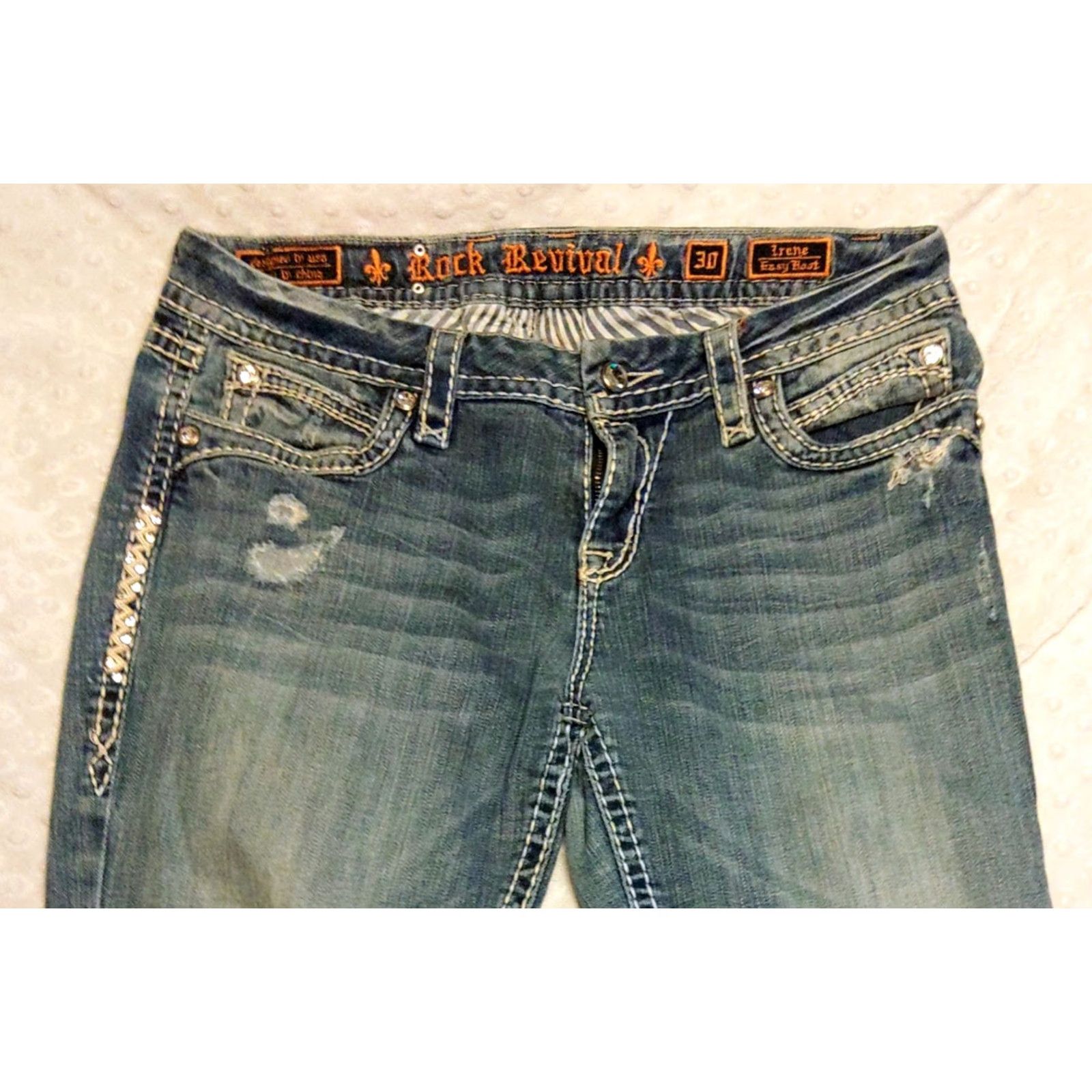 Vintage Rock Revival Irene Easy Bootcut Jeans Womens 30 Blue Denim Embroidered 34x29 Jeans Mens? Size 30" / US 8 / IT 44 - 4 Thumbnail