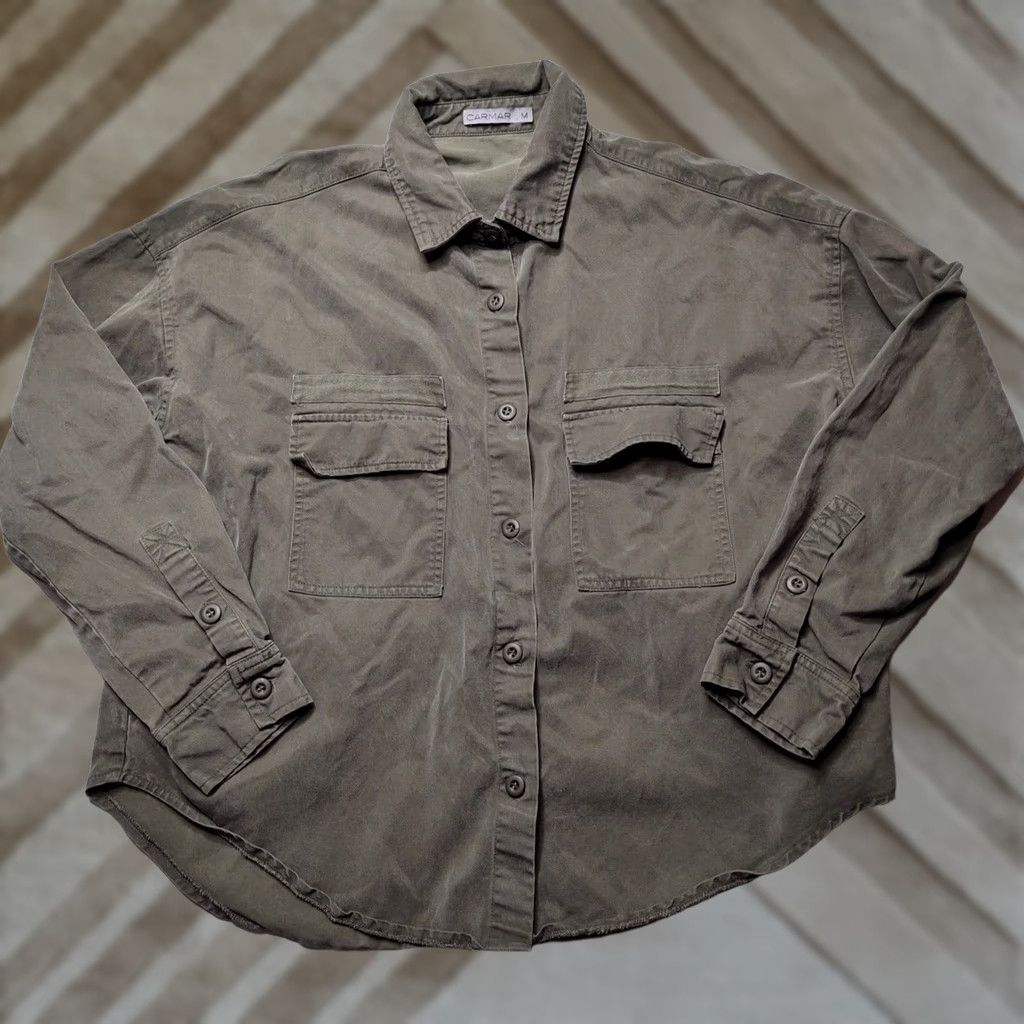 Olive CARMAR Shacket Olive Drab Tencel Blend Long Sleeve Button Womens Medium Green Casual All Seasons Pockets Jacket Size M / US 6-8 / IT 42-44 - 1 Thumbnail