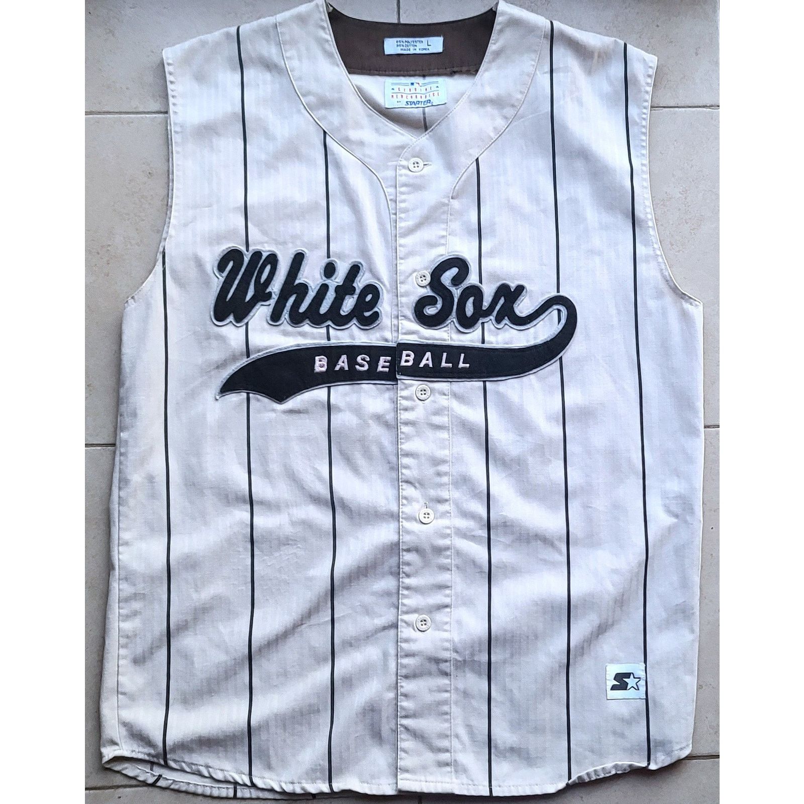 MLB × Starter Chicago White Sox 90s Vest SCRIPT jersey cream Pinstripe vtg Size US L / EU 52-54 / 3 - 1 Thumbnail