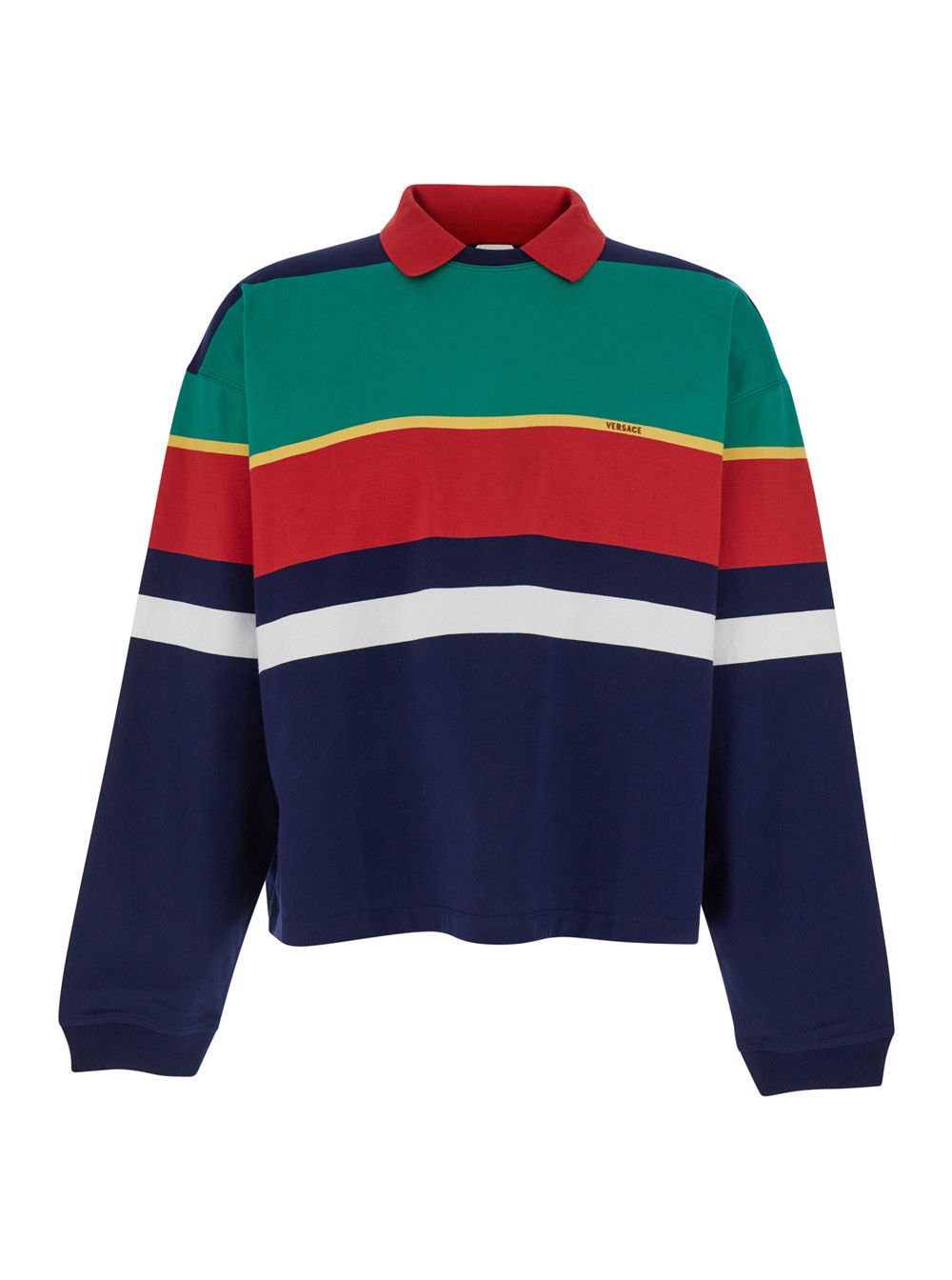 Versace Sweatshirt "STRIPS" Green with Logo Print Details on the Front in Cotton for Women Size US XL / EU 56 / 4 - 1 Thumbnail