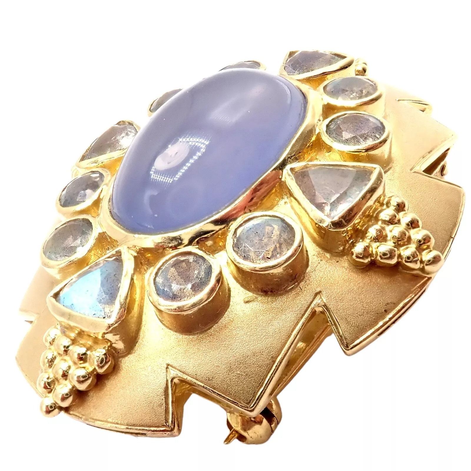 Vintage 18k Gold Set Moonstone Chalcedony Brooch Bracelet Necklace Size ONE SIZE - 6 Thumbnail