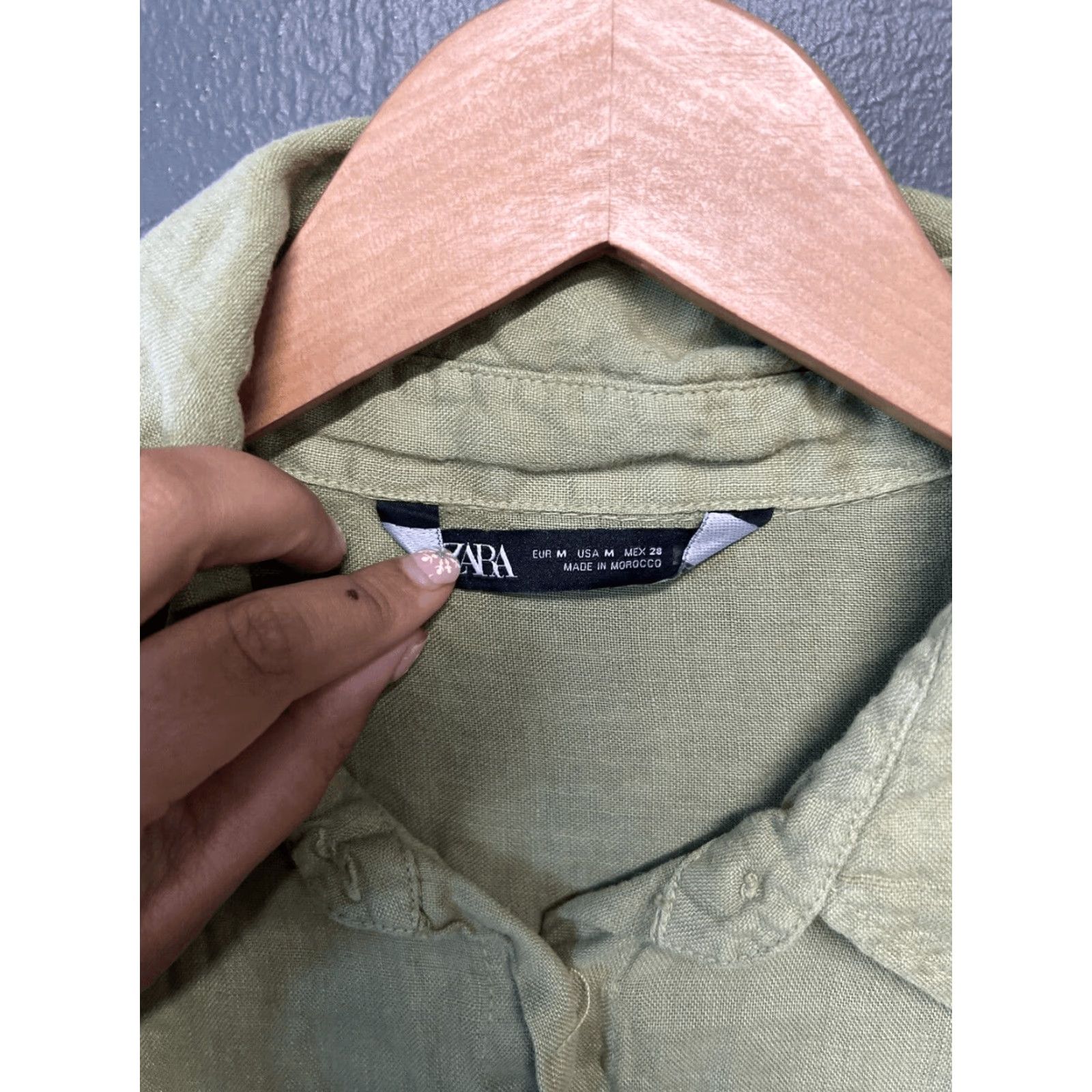 Zara ZARA Shirt Dress Large Long Sleeve Roll Tab Linen Button Green Midi Women L Size L / US 10 / IT 46 - 2 Thumbnail