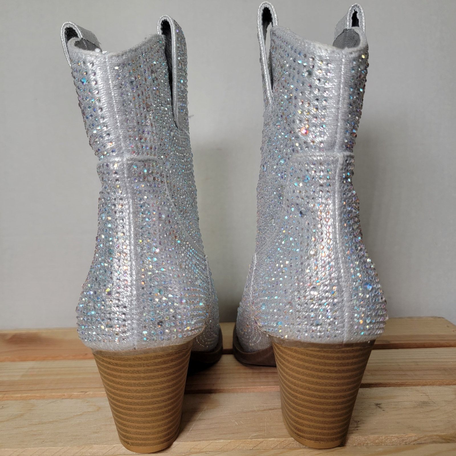 Other Forever Silver Rhinestone Cowboy Ankle Boots - Size 7 Size US 7 / IT 37 - 4 Thumbnail