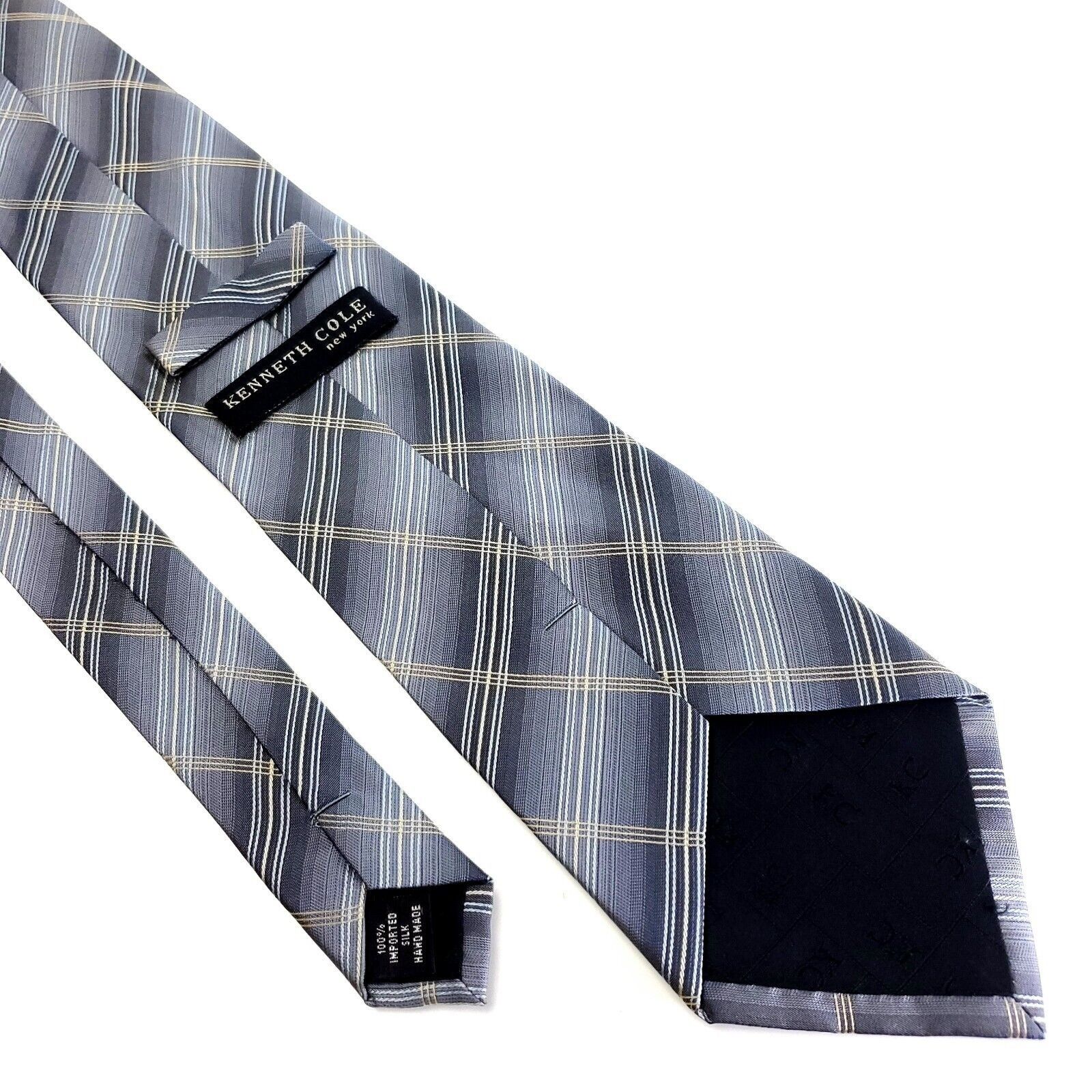 Kenneth Cole Kenneth Cole Silk Tie Woven Gray Beige Plaid Wide Size ONE SIZE - 5 Thumbnail