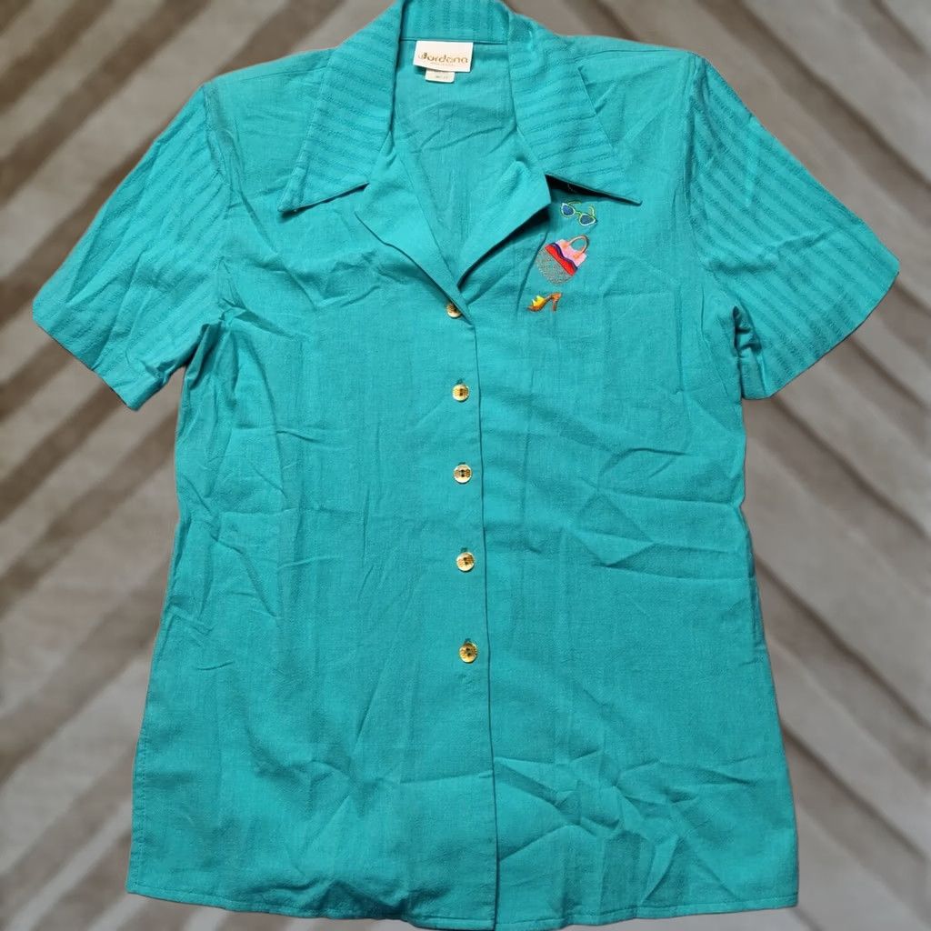 Jordan Brand VINTAGE JORDANA Blouse Women Small Blue Embroidered NEW DEADSTOCK Made in USA Size S / US 4 / IT 40 - 1 Thumbnail