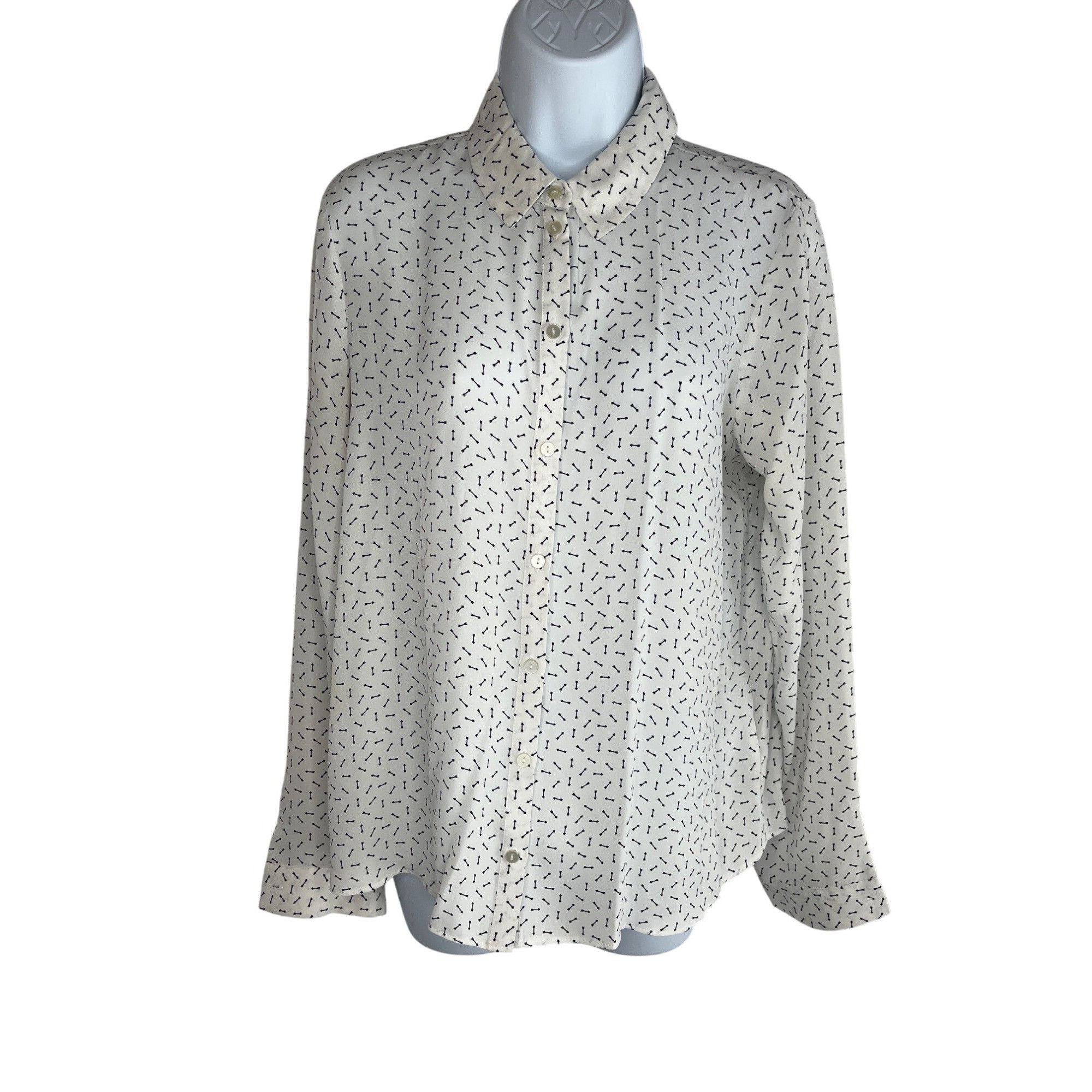 Vintage Atmosphere Womens Long Sleeve Button-Up Blouse White/Black A Size M / US 6-8 / IT 42-44 - 1 Thumbnail
