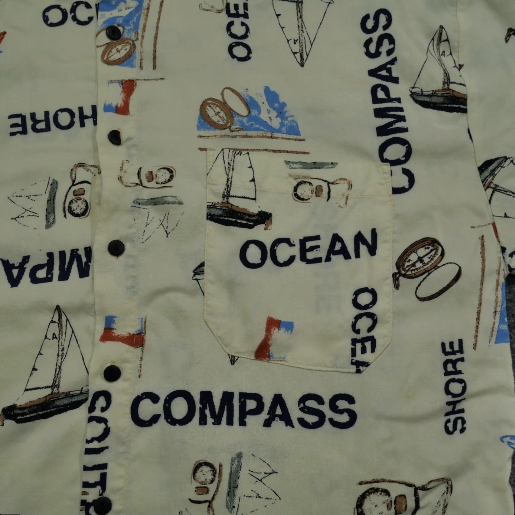 Vintage VINTAGE Ringo Sport Shirt Mens L Beige Hawaiian Sailing Ocean Button Up 90s Size US L / EU 52-54 / 3 - 2 Thumbnail
