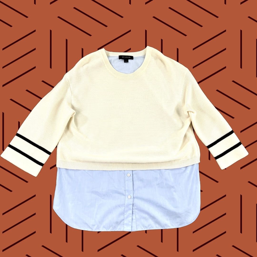 St. John VINTAGE ST. JOHN Sweater Shirt Womens Large Brown Blue Wool Stitch School Girl Preppy Size L / US 10 / IT 46 - 1 Thumbnail