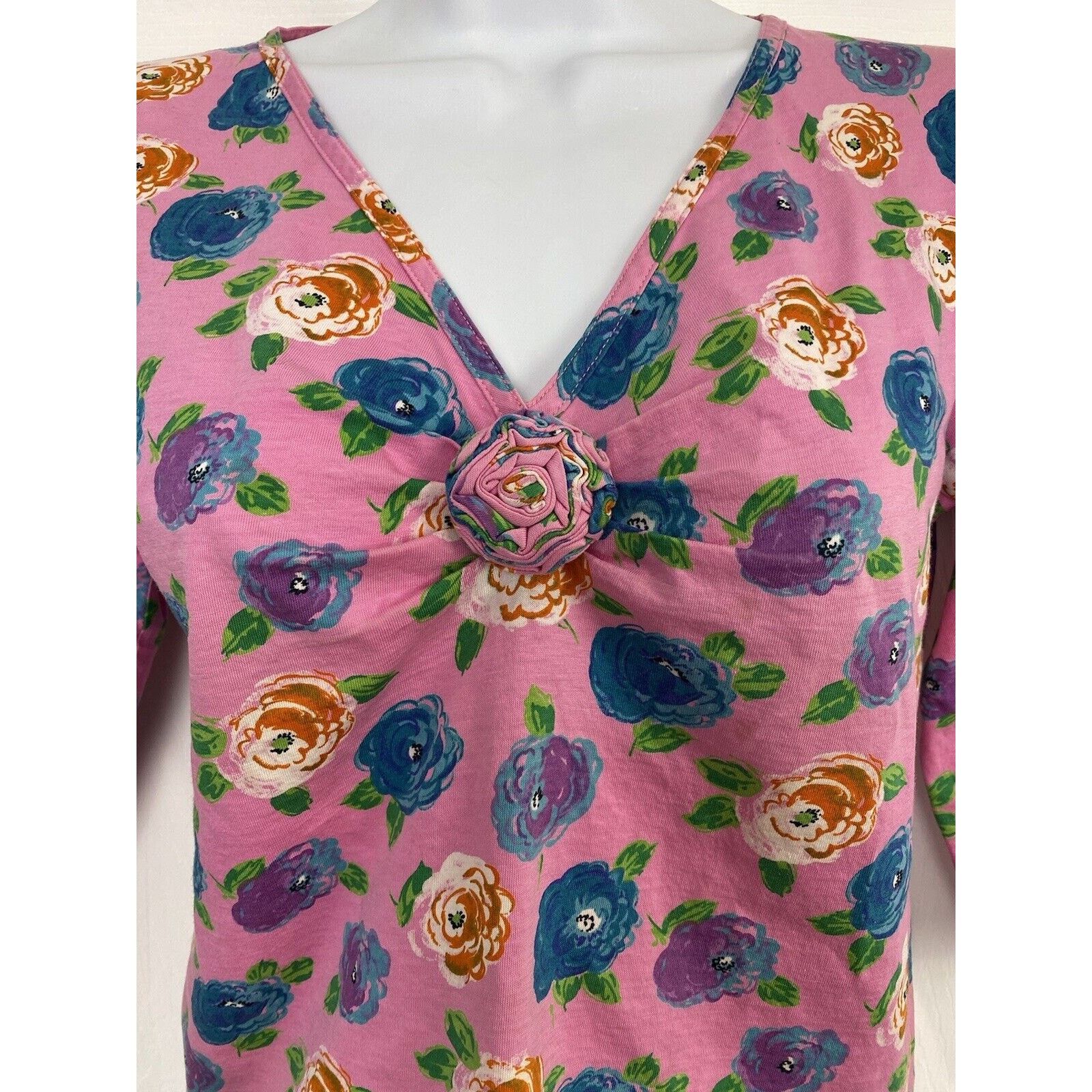 Other VTG Ungaro Ter Floral Pink Blue 3/4 Sleeve Shirt V Neck Size M / US 6-8 / IT 42-44 - 2 Thumbnail